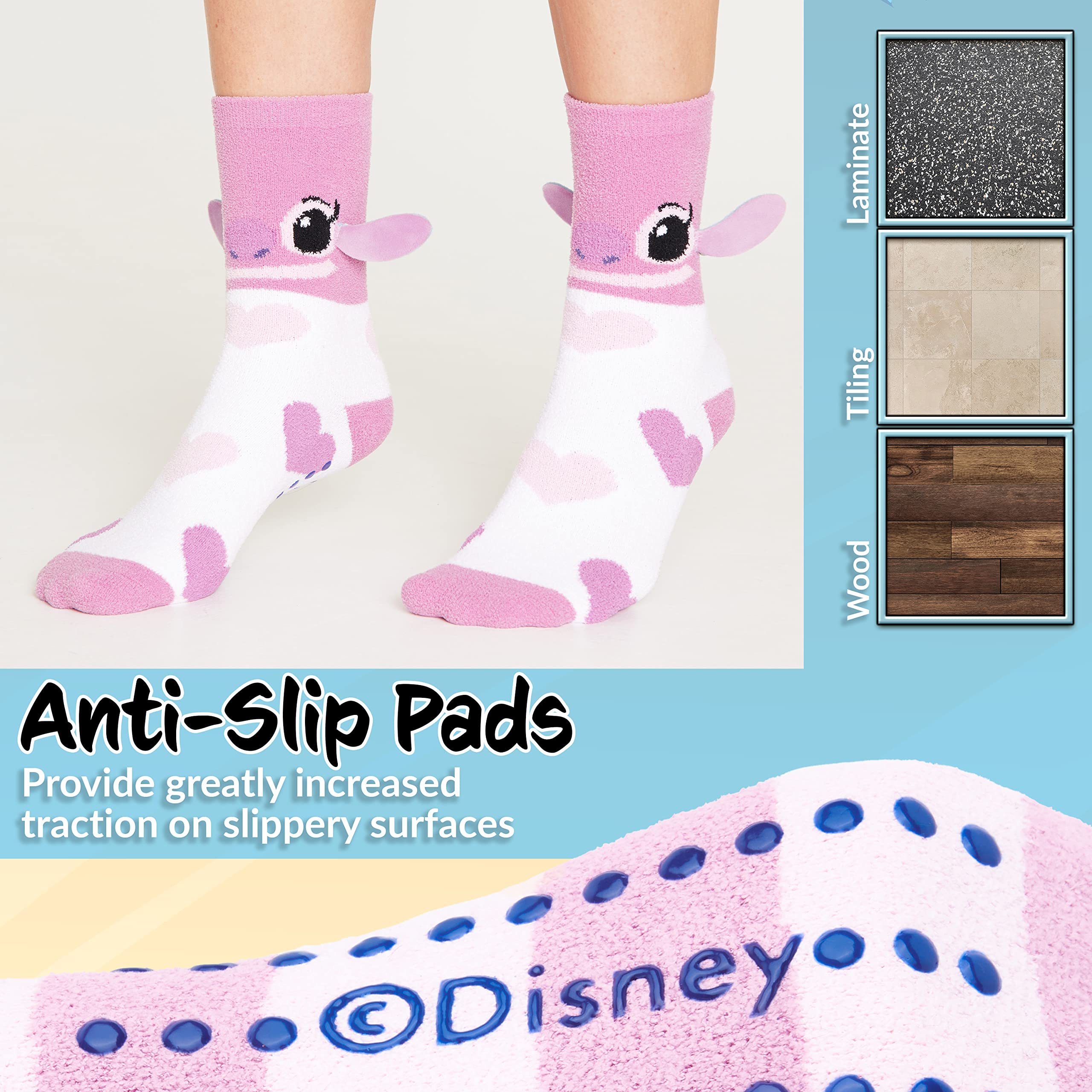 Disney Stitch Fluffy Socks for Women - 3 Pack Cozy Slipper Socks with Cute Stitch Design - Perfect Gift for Disney Fans, Christmas & Winter Home Comfort