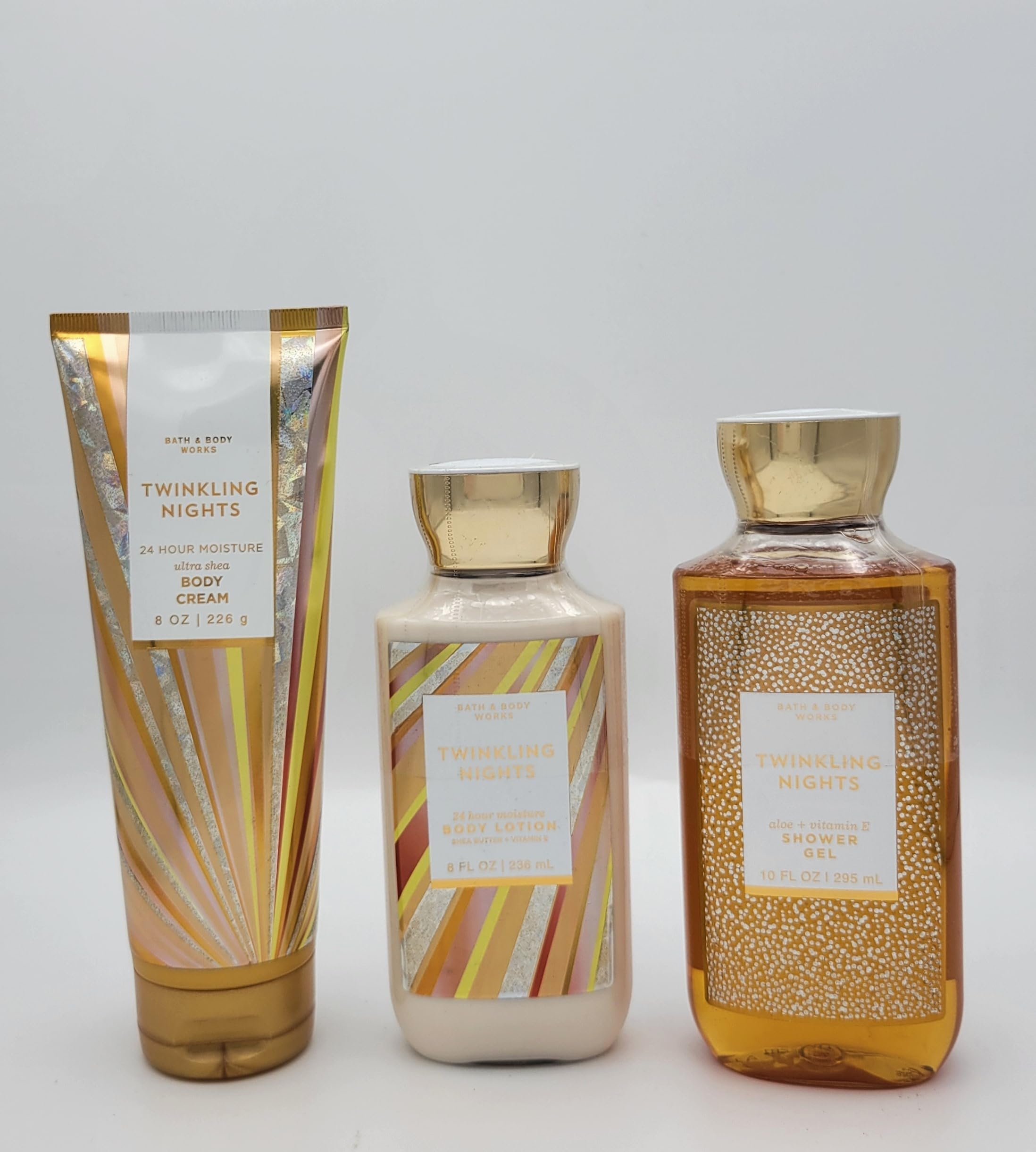 Twinkling Nights Unisex Bath & Body Gift Set - 3 Piece Bundle: 8 oz Body Cream, 8 oz Body Lotion & 10 oz Shower Gel | Spa Day Essentials, Birthday Gifts for Her/Him, Relaxing Self Care Routine