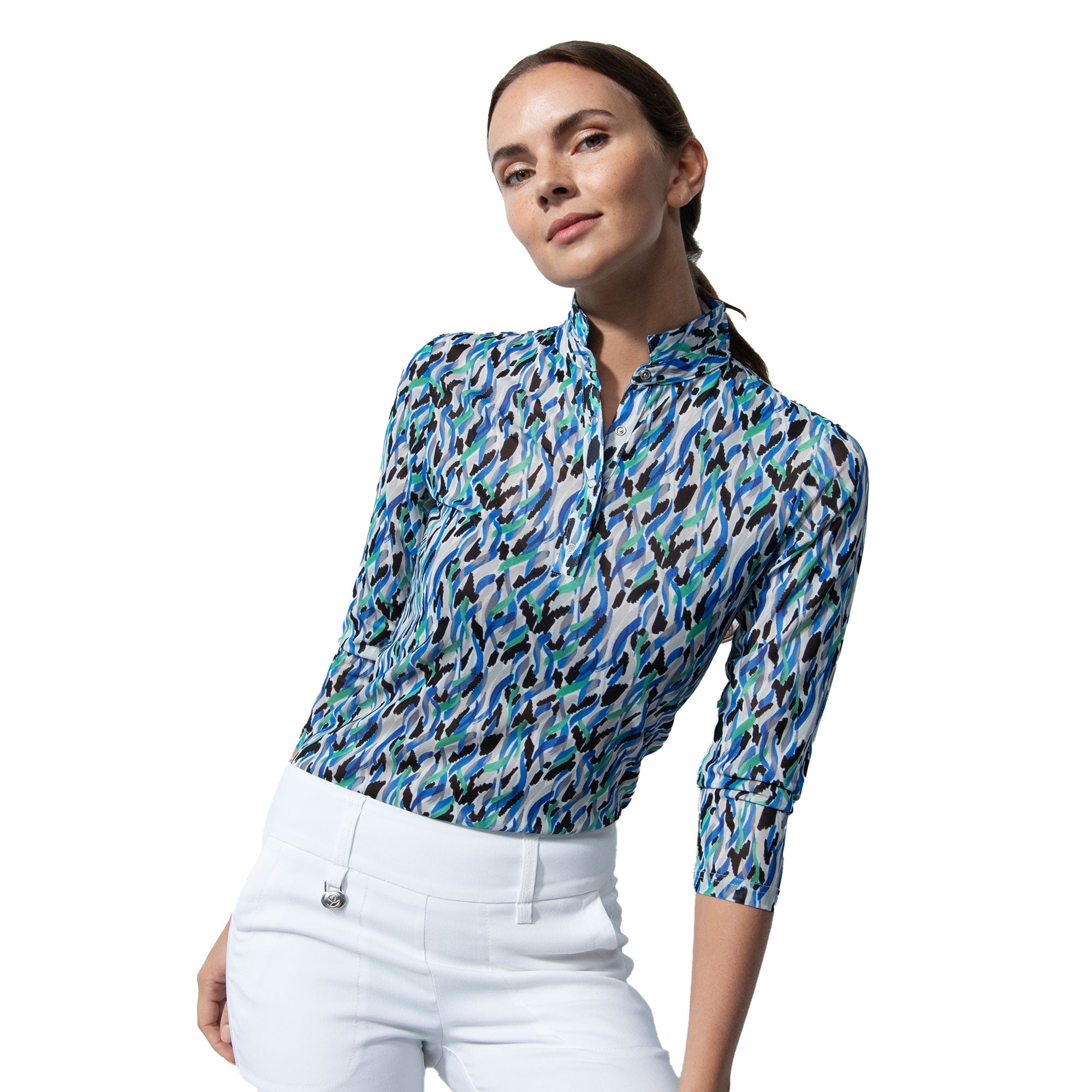 Women's 3/4 Sleeve Mesh Golf Polo Shirt - Breathable Athletic Top for Daily Sports & Outdoor Activities