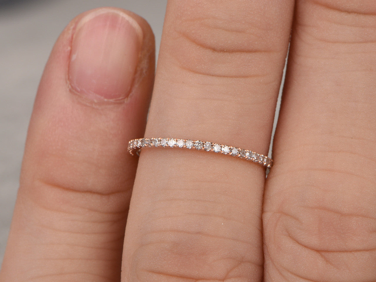 14K Rose Gold Round Diamond Wedding Ring - Micro Pave Thin Eternity Band for Women | Perfect Matching Bridal Set, Anniversary Gift & Everyday Luxury Jewelry