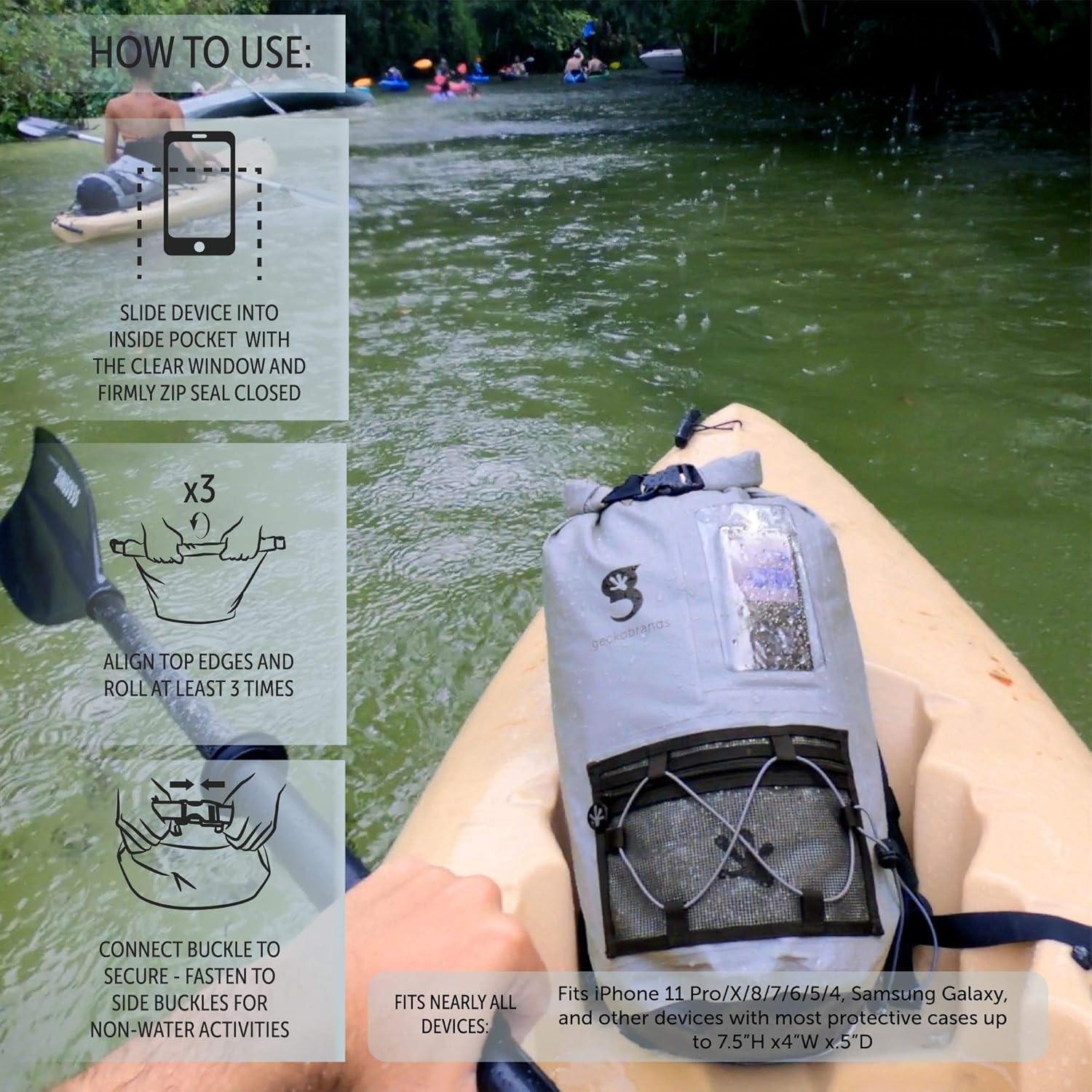 Geckobrands Hydroner 20L Waterproof Dry Bag Backpack - Lightweight Roll-Top Dry Sack with Clear Phone Case for Hiking, Camping, Kayaking & Beach Activities