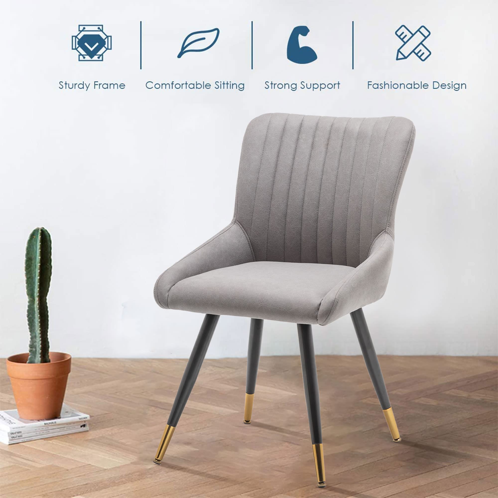 Annjoe Set of 2 Faux Leather Dining Chairs - Modern Upholstered Accent Side Chairs with Sturdy Metal Legs for Home, Kitchen, Office, Bistro & Cafe | Perfect for Dining Rooms, Breakfast Nooks, Small Spaces & Commercial Establishments