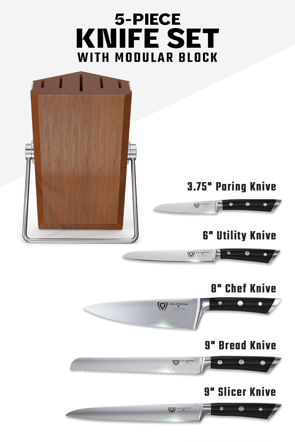 5-Piece Premium Knife Set with Modular Block - Gladiator Series | NSF Certified Kitchen Knives by Dalstrong | Perfect for Home Chefs & Professional Cooking