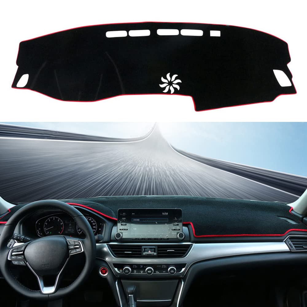 Custom Fit Honda Accord Dashboard Cover 2018-2022 - Anti-Slip Dash Mat Pad with Red Edge Trim | Perfect Car Interior Accessory for 2018-2022 Honda Accord Sedan (Non-HUD Models) | Protects Center Console from Scratches & Sun Damage