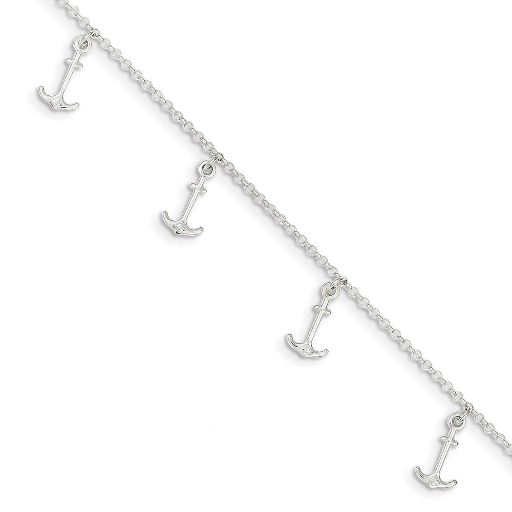 925 Sterling Silver Polished Anchor Anklet with 1 Inch Extension - Perfect for Beach, Summer & Boho Style Outfits