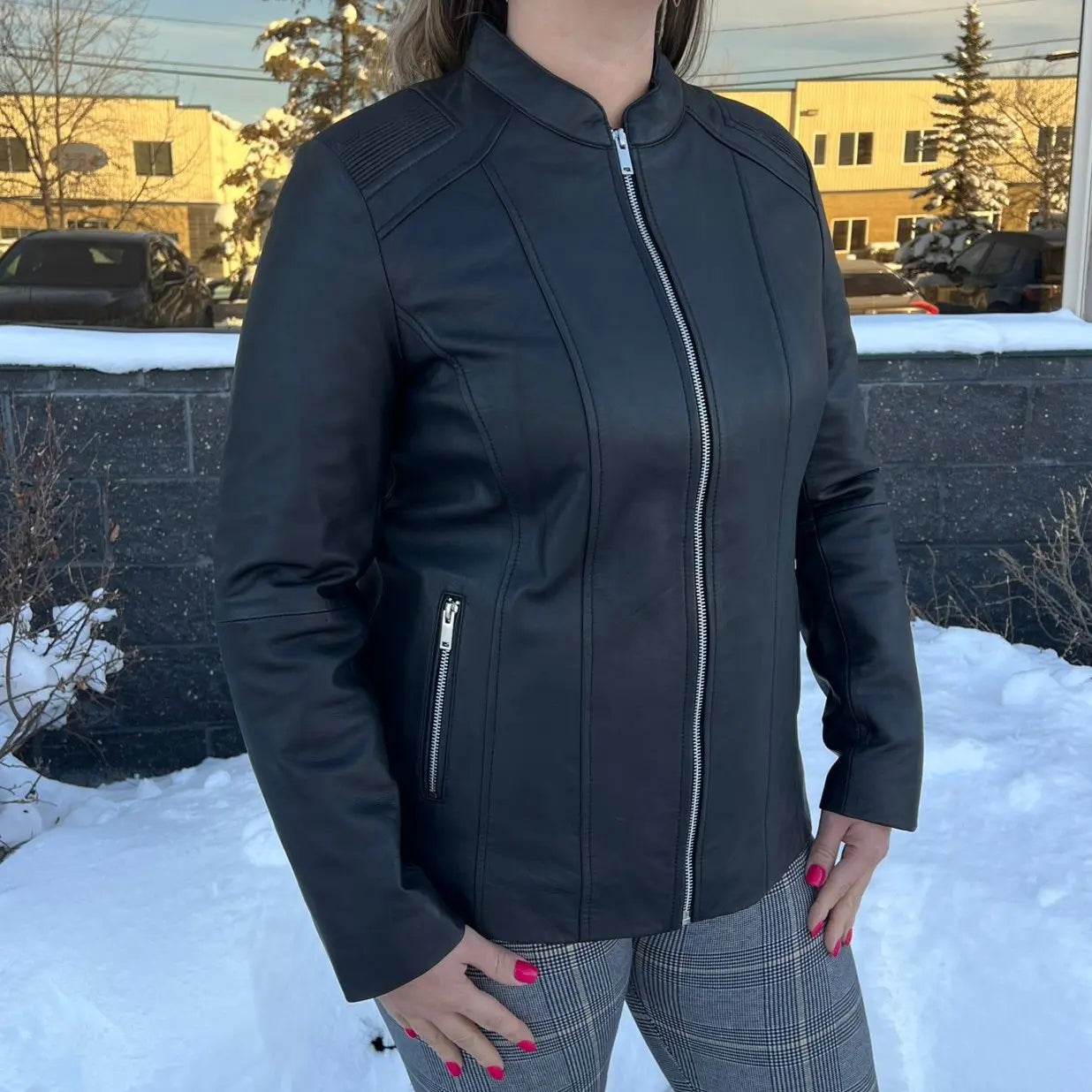 BOL Women's Paulina Ribbed Shoulder Leather Jacket - Stylish Faux Leather Biker Jacket for Women, Fashionable Outerwear for Casual Wear, Night Out & Fall Season