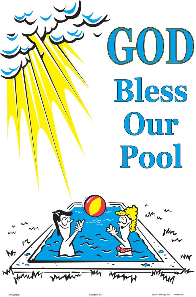 God Bless Our Pool Sign - 12 x 18 Inch Waterproof Plastic Outdoor Decoration - Perfect for Backyard, Patio & Swimming Pool Decor
