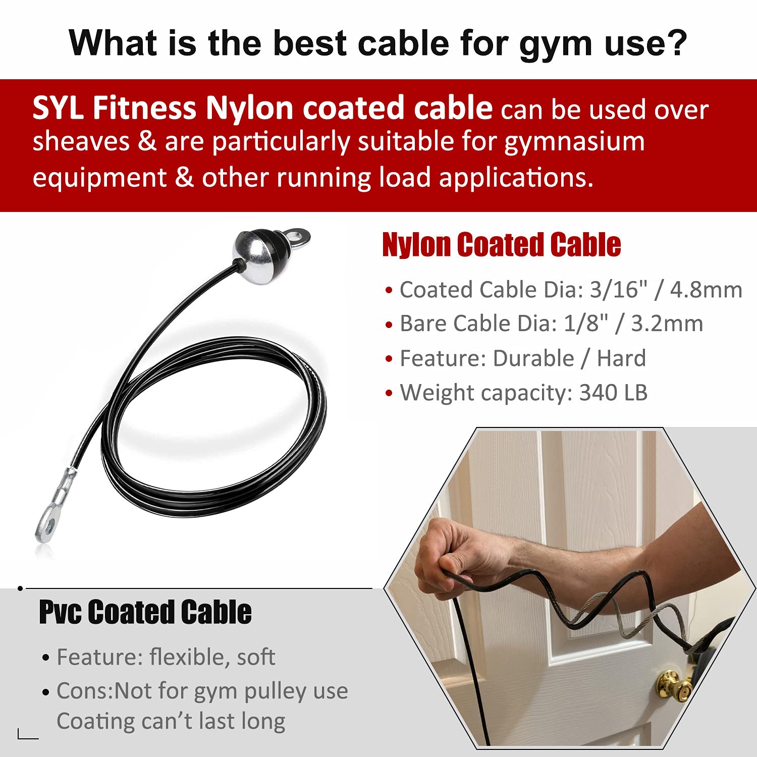SYL Heavy Duty Steel Wire Rope - Gym Replacement Cable for Home Fitness Equipment & Cable Pulley Machines | Durable Exercise Accessories for Strength Training & Workout Routines