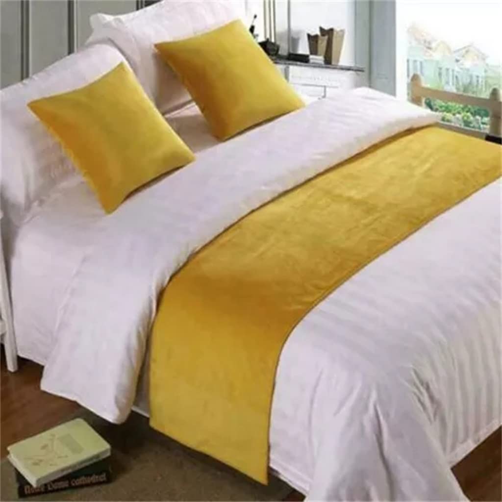 Elegant European Style Velvet Bed Runner Throw - 50x210cm Yellow Wedding Bedroom Decor for Home & Hotel | Perfect for Bed Tails, Decorative Accents & Special Occasions