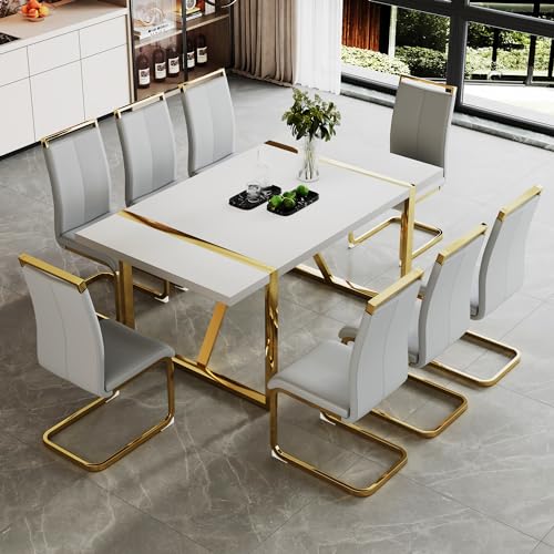 White&gold Table + Light Grey Chairs