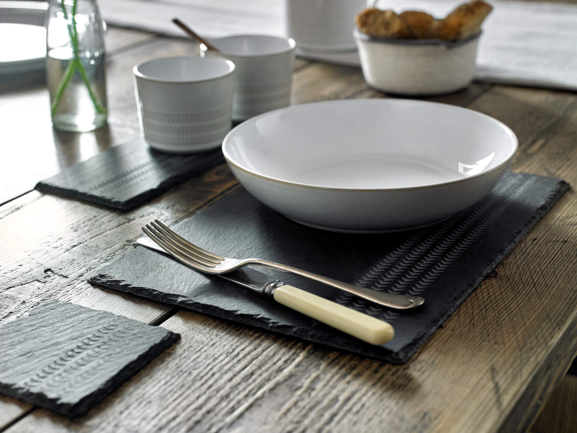 Denby Natural Canvas Pasta Bowl Set - Cream Ceramic Dinnerware, Set of 4 | Elegant Serving Bowls for Pasta, Salad, Soup & Dessert | Microwave & Dishwasher Safe