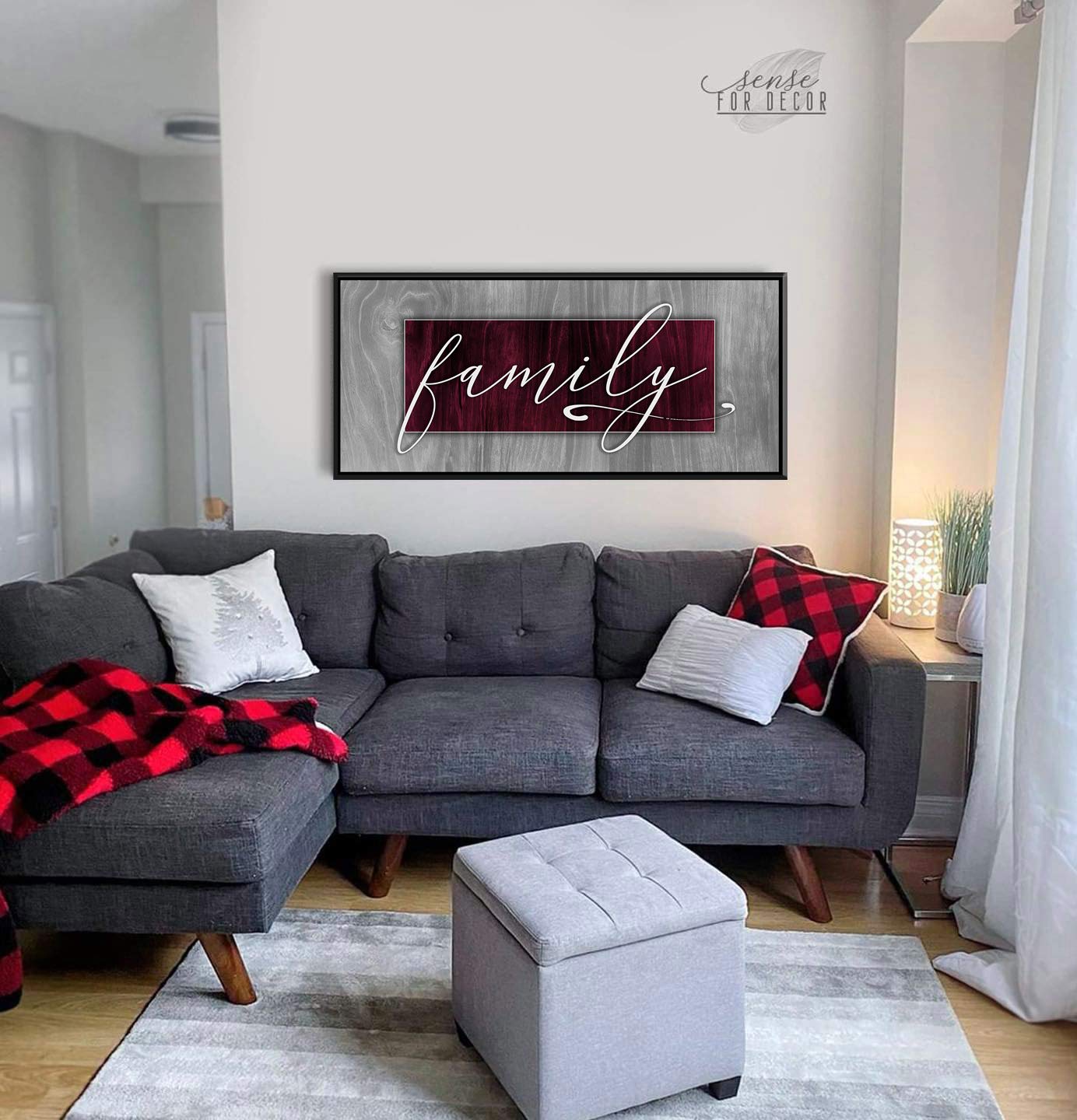 Rustic Farmhouse Family Sign - Red Wine & Black Floating Frame Wall Decor (42x19) for Living Room, Entryway, or Bedroom | Personalized Home Decor & Unique Housewarming Gift