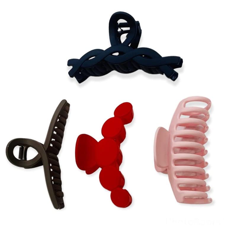 Bakefy Korean Hair Claw Clips for Women - Anti-Slip Strong Grip Plastic Hair Clips for Thick or Thin Hair - 4 Pack Hair Accessories for Ponytail, Bun & Updo Hairstyles