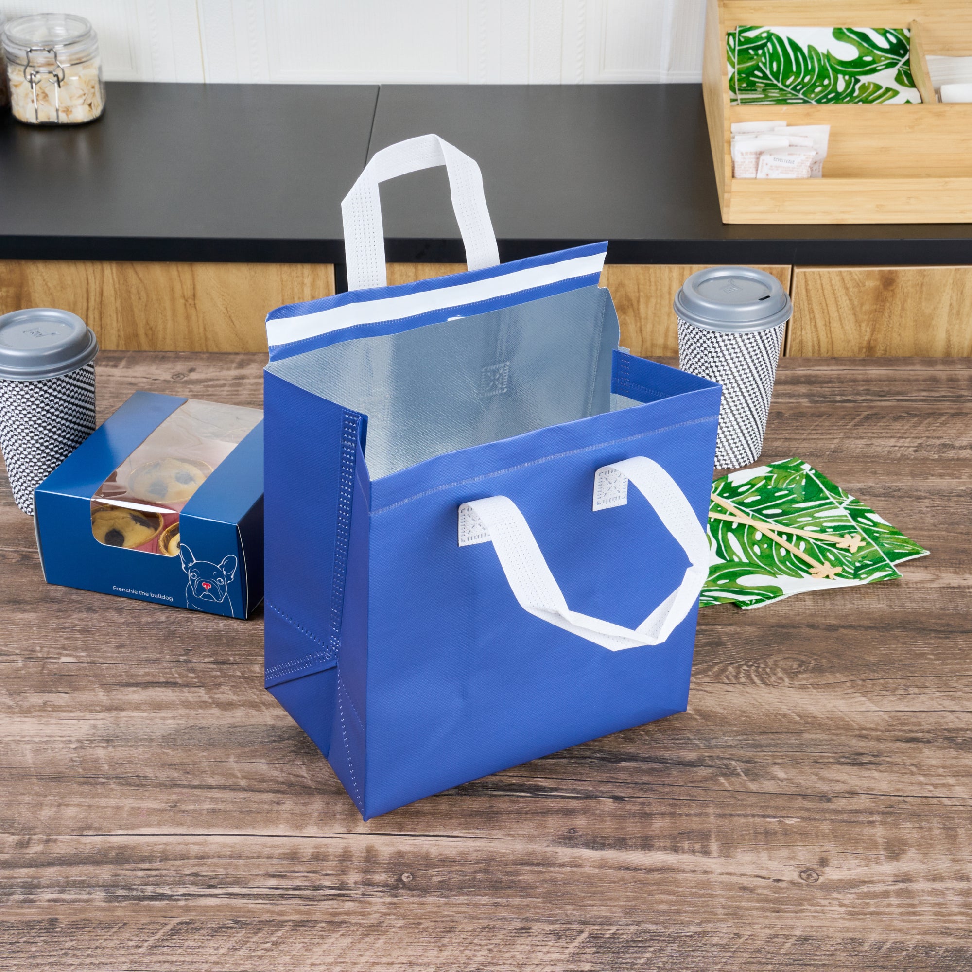 Premium Blue Insulated Takeout Food Delivery Bags - Tamper Evident, 9.5