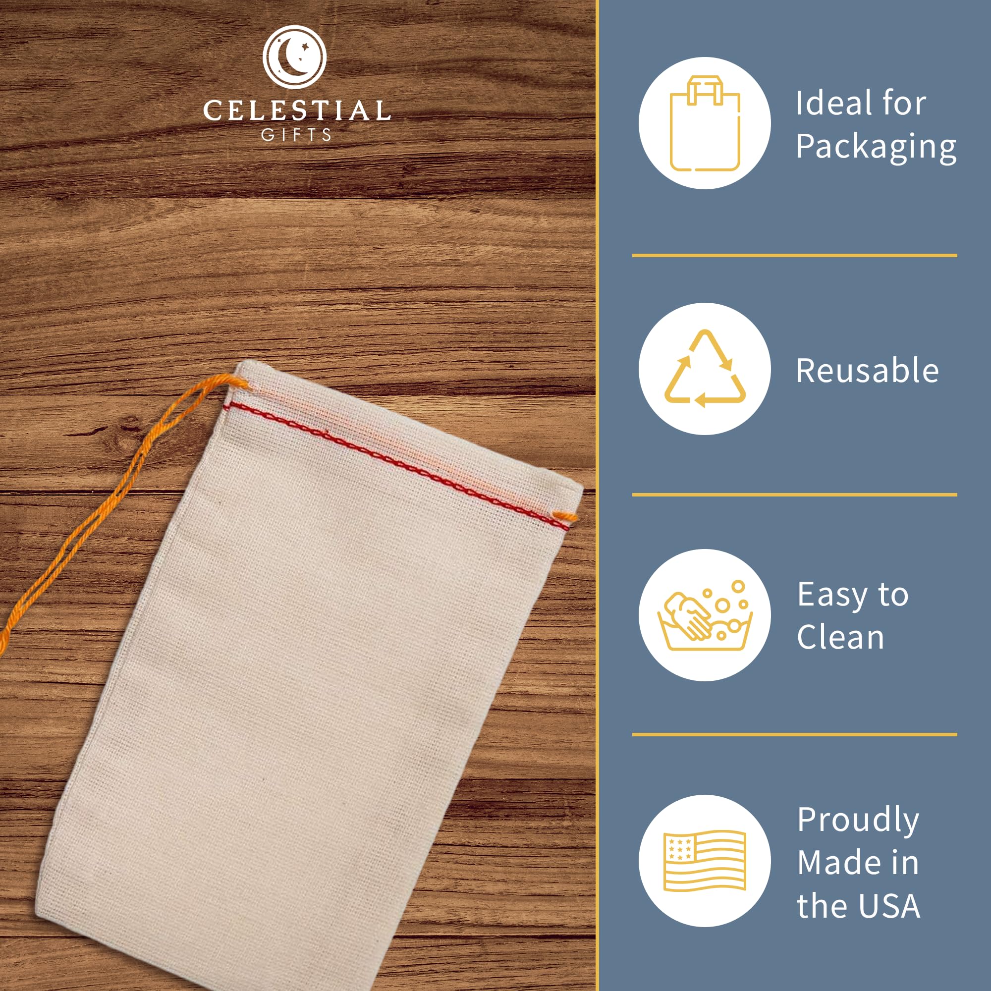 100pcs 8x10 Inch Large Cotton Muslin Drawstring Bags Bulk - Premium Party Favor & DIY Craft Gift Bags - 100% Natural USA-Made (Red Hem/Orange String) - Perfect for Wedding Favors, Baby Showers & Handmade Soap Packaging