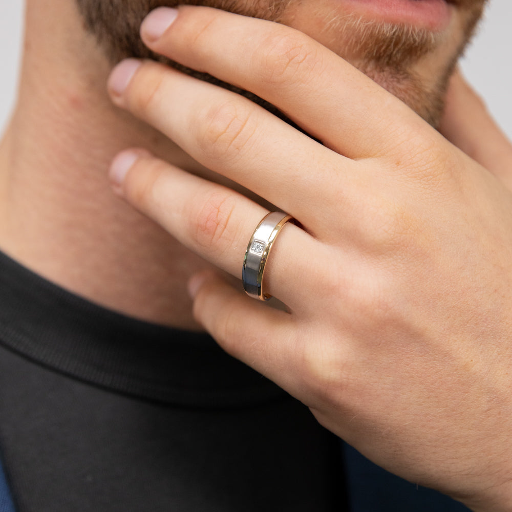 9ct Yellow & White Gold Men's Diamond Ring - Elegant Wedding Band & Anniversary Gift for Him