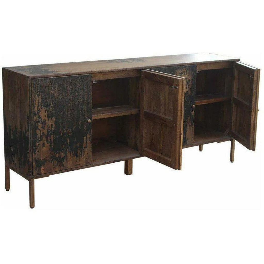 71 Inch Black Rustic Sideboard Buffet Cabinet - Farmhouse Dining Room Storage for Dishes, Linens & Entertaining Essentials