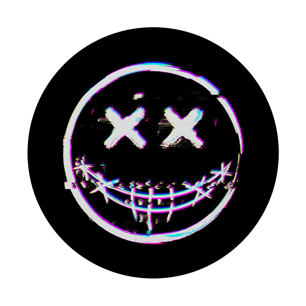 Glitchcore Smile with Stitched Mouth Dizzy Face Emoticon PopSockets Swappable PopGrip - Trendy Phone Grip & Stand for iPhone, Samsung & Smartphones - Perfect for Gaming, Selfies & Daily Use