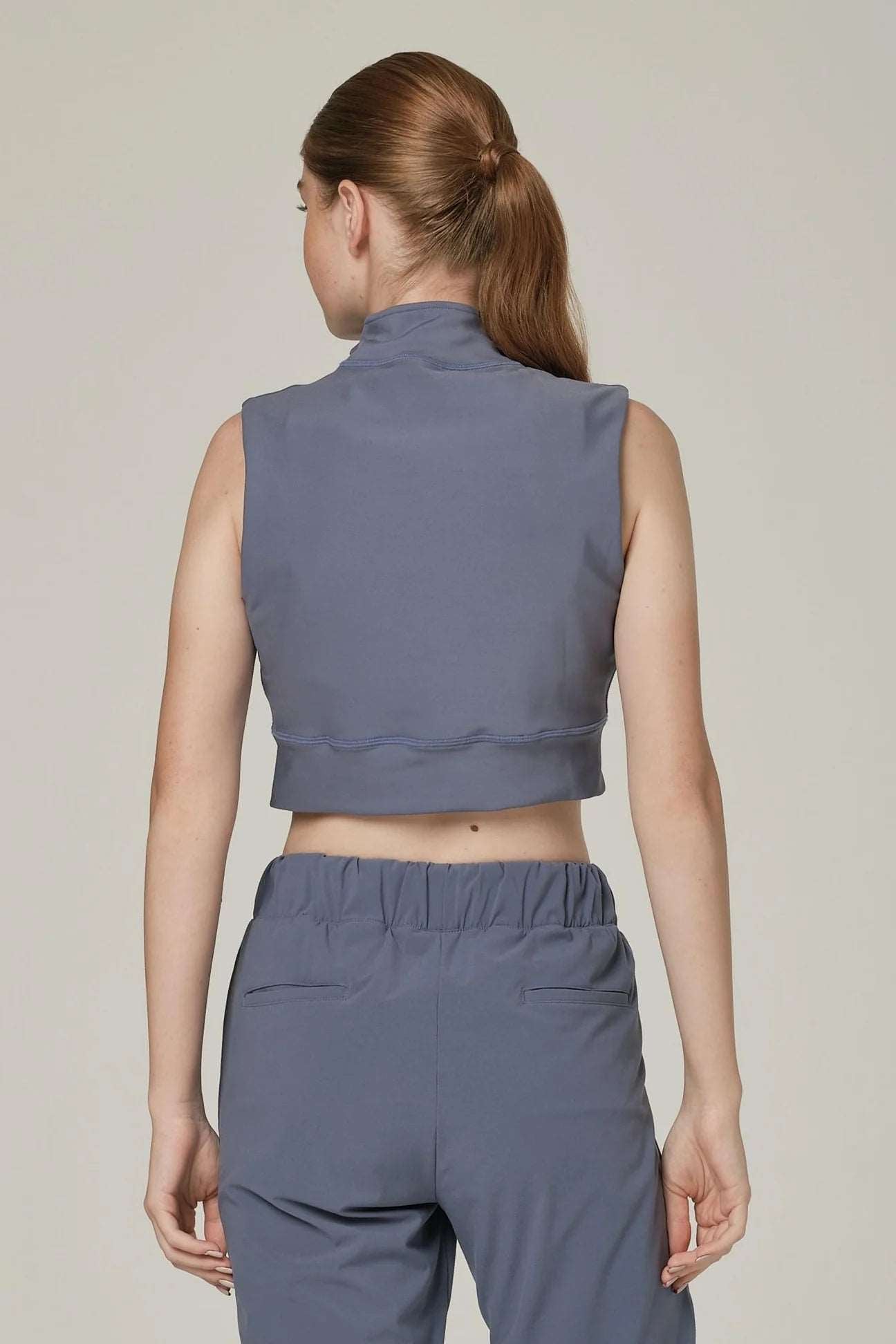 925 Sterling Silver Women's Slim Fit Cropped Zip Vest - Steel Blue | Fashionable Layering Piece for Casual Outfits & Outdoor Activities