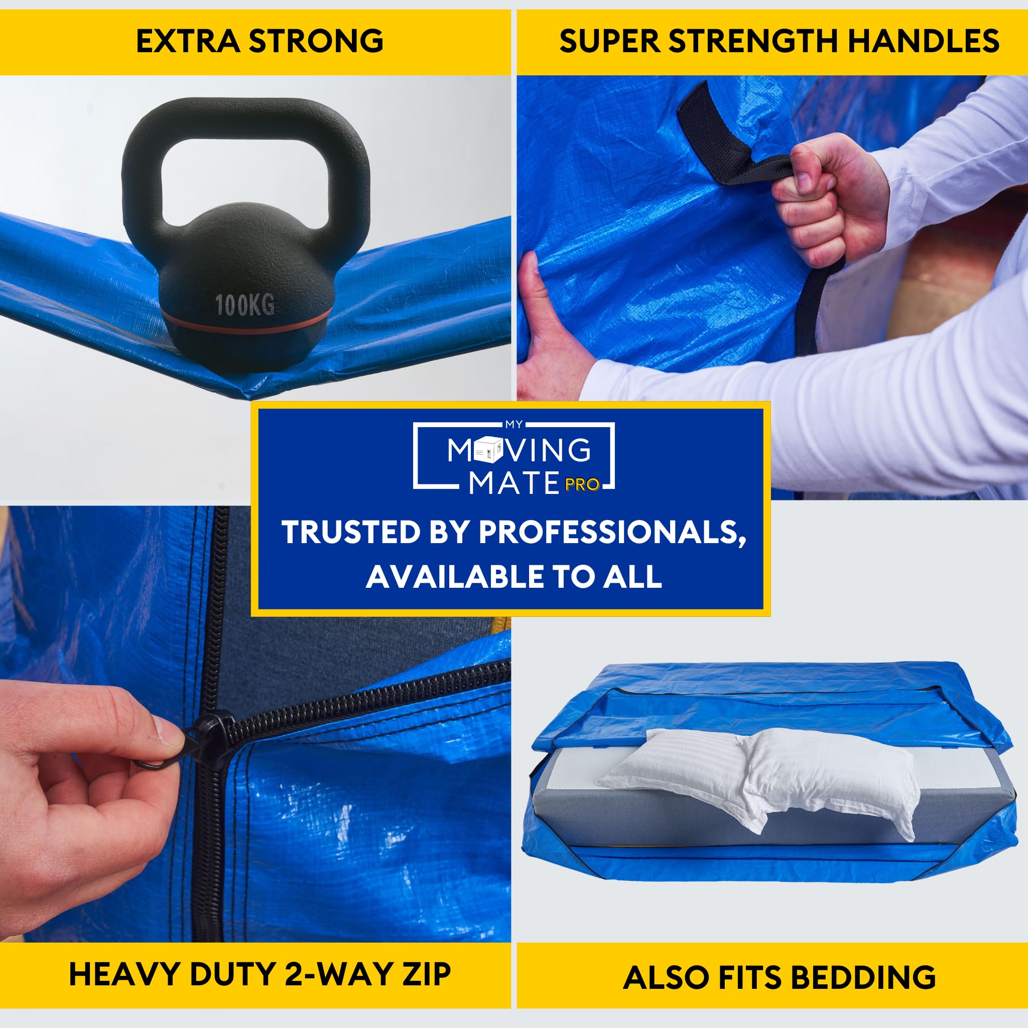**Heavy Duty Double Size Mattress Bag for Moving & Storage - 8 Handles & Zipper - Waterproof Tarp Plastic Mattress Cover - Reusable Professional Grade Mattress Protector - Perfect for Home, Dorm, RV & Long-Term Storage**