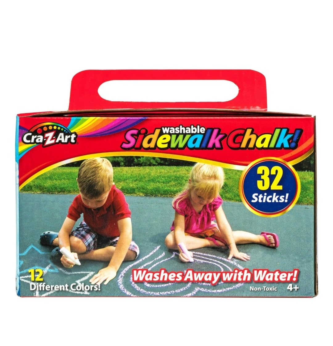 Cra-Z-Art Sidewalk Chalk - 32 Vibrant Colors Non-Toxic Outdoor Chalk for Kids - Perfect for Driveway Art, Playground Fun & Summer Activities