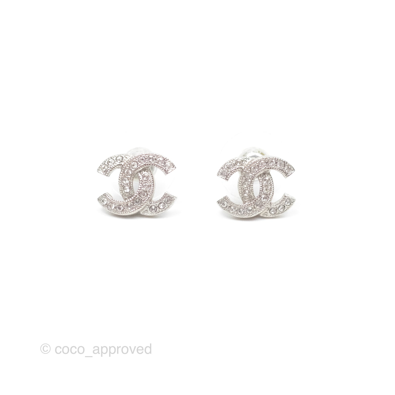 Chanel CC Crystal Earrings for Women - Silver Tone 21V Fashion Jewelry | Perfect for Parties, Weddings & Special Occasions