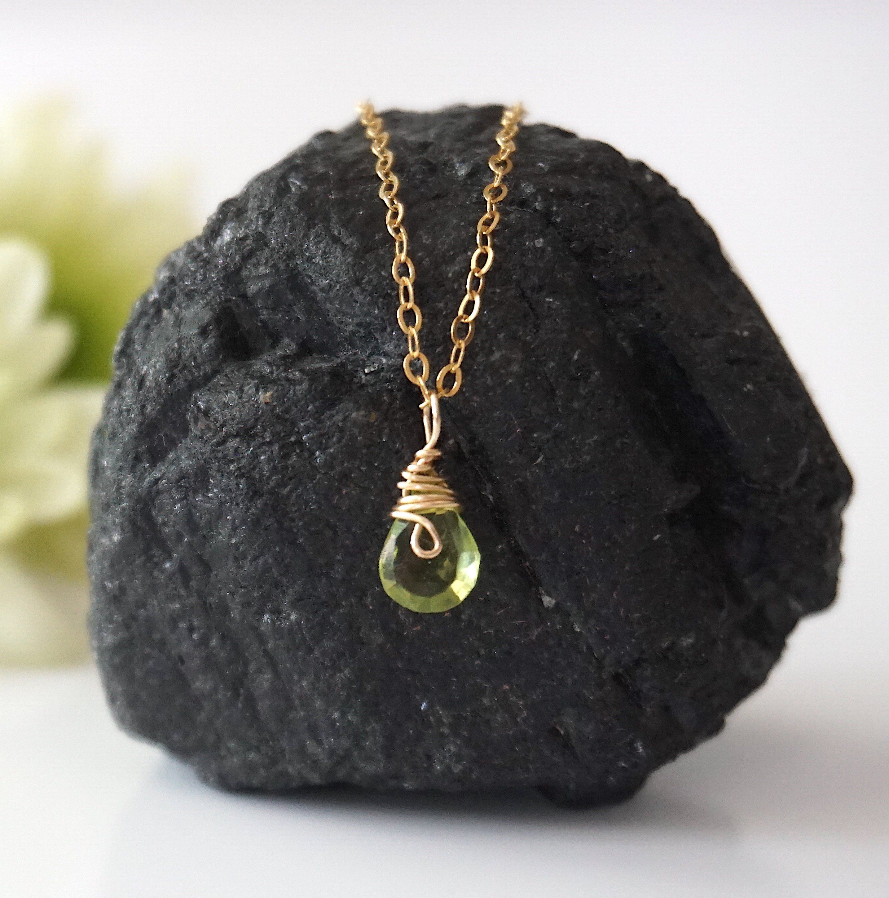 Peridot Faceted Necklace - 14K Gold Filled Wrapped Charm Pendant Jewelry for Women, Gift for Her, Birthday, Anniversary, Valentine's Day | Elegant Everyday Wear & Special Occasions