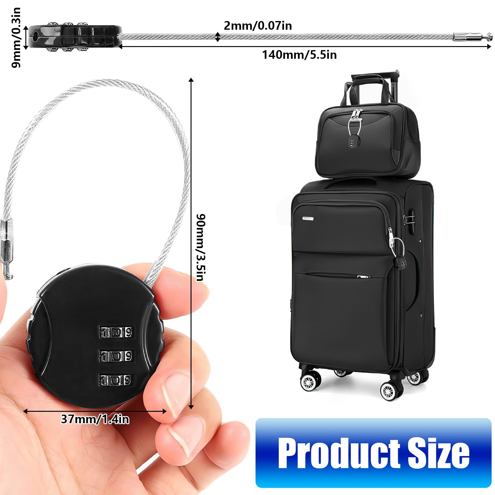 2 Pack Mini Wire Rope Lock - Secure Luggage, Jewelry Box, Backpack & Gym Locker | Portable Combination Padlock for Travel, Storage & Sports Equipment Protection