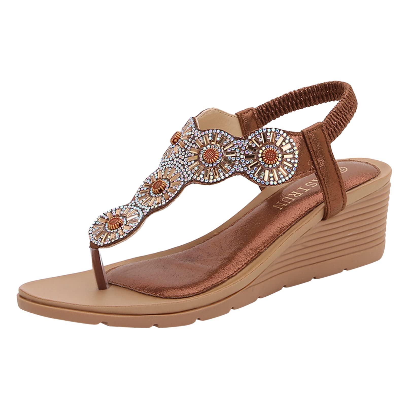 Women's Cork Wedge Sandals with Floral Design & Elastic Ankle Strap - Comfortable Casual Flat Sandals for Summer, Beach, and Everyday Wear
