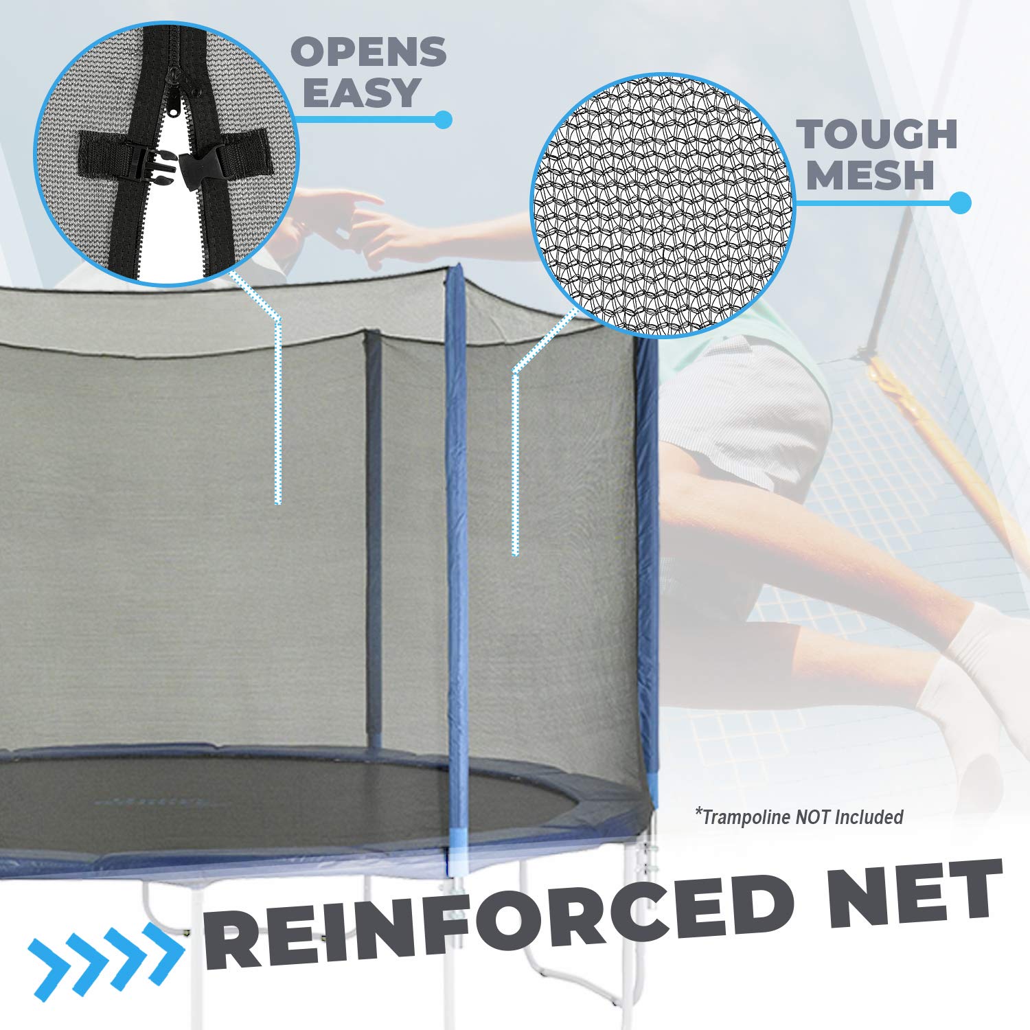 Trampoline Safety Net Enclosure Replacement Set - Universal Fit for Most Trampoline Brands | Includes Net, Poles & Hardware | Perfect for Backyard Bounce Safety & Outdoor Family Fun