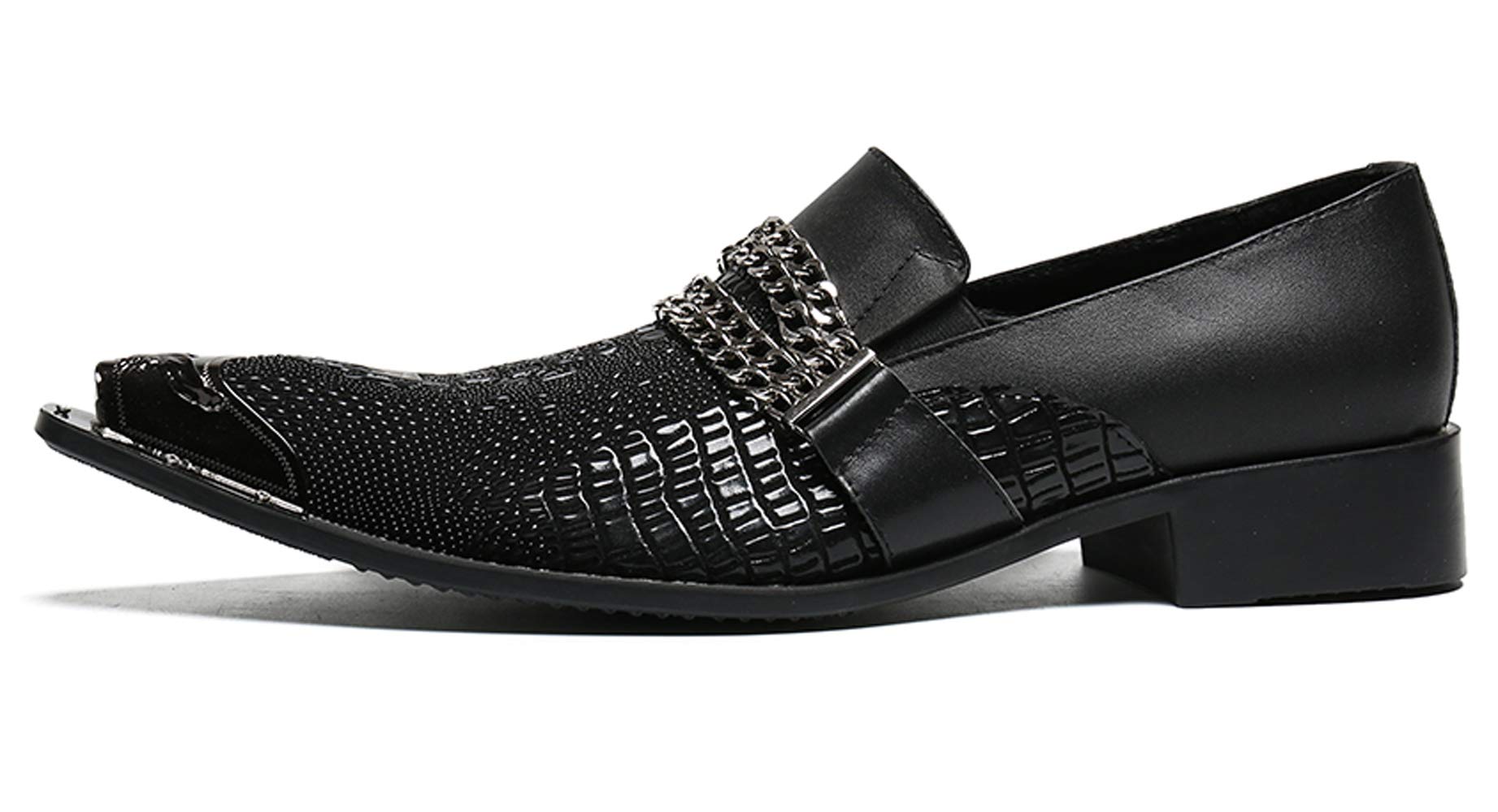 Santimon Men's Pointed Toe Loafers - Sparkling Leather Casual Dress Shoes with Metal Tip | Western Style for Business, Party & Wedding Occasions