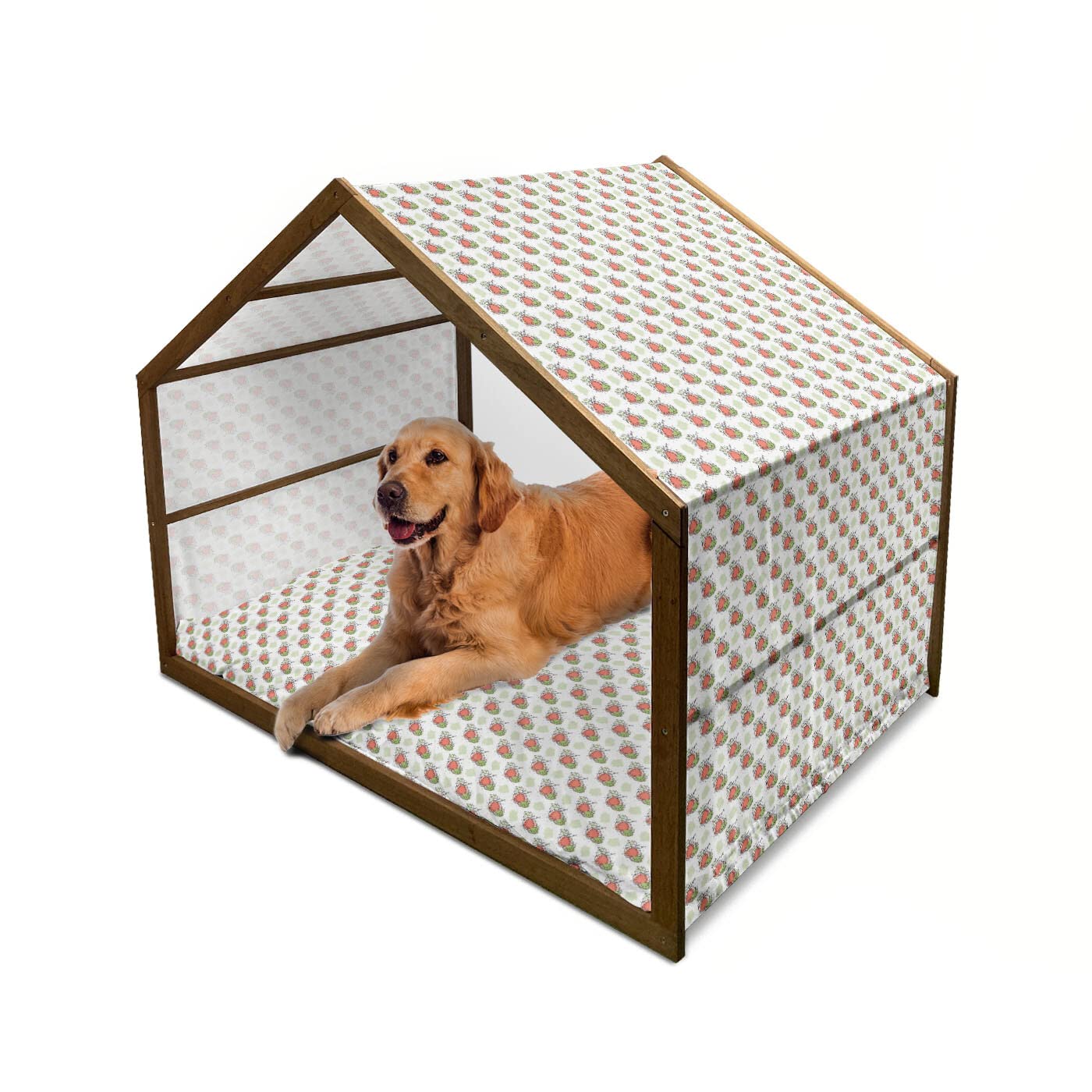 Lunarable Watermelon Wooden Dog House - Portable Indoor & Outdoor Dog Kennel with Pillow & Cover - 2X-Large Almond Green Lime Green - Perfect for Backyards, Patios & Home Decor