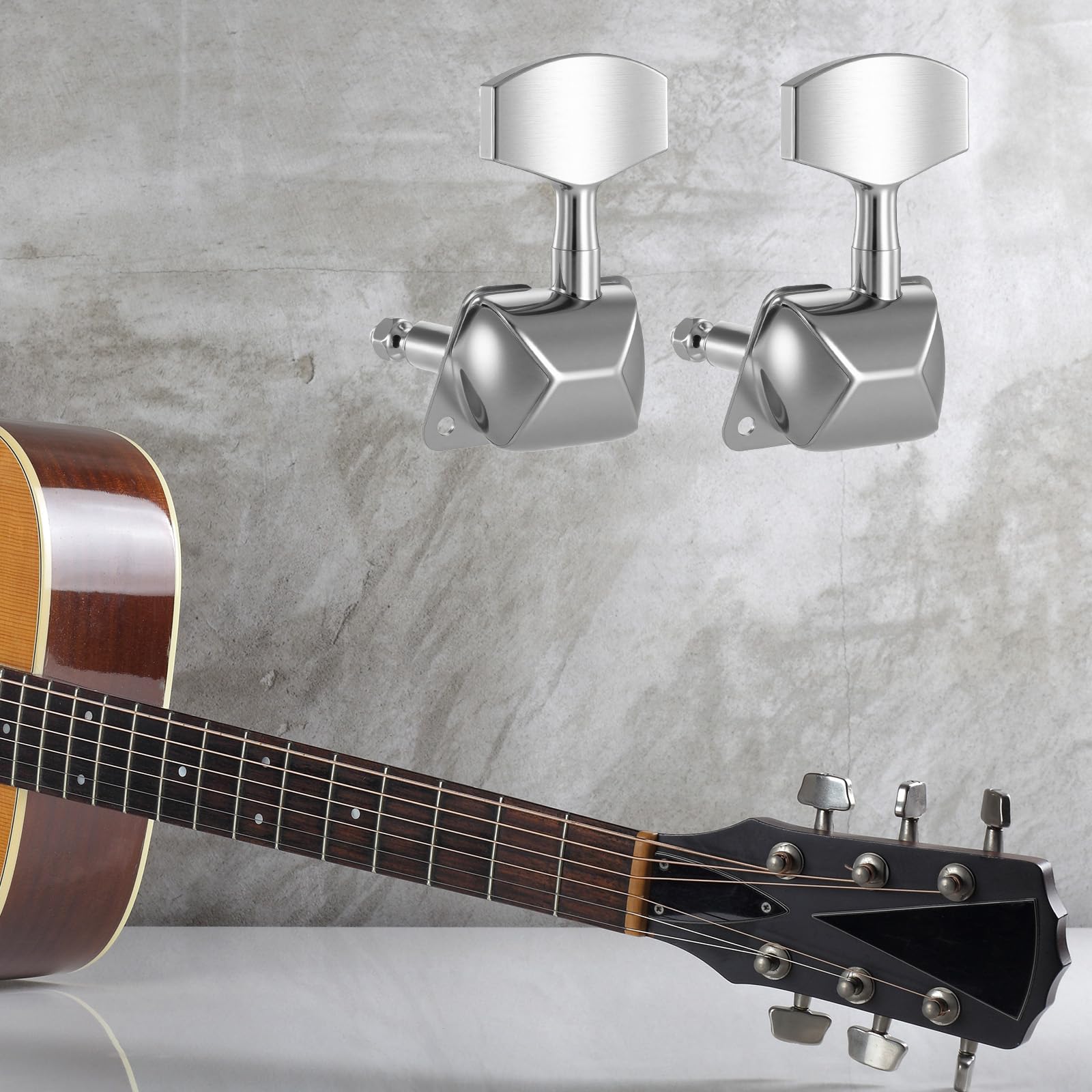 3+3 Semi-Closed Guitar Tuners - Chrome String Tuning Pegs & Machine Heads Set for Electric & Acoustic Guitars | Locking Tuners for Enhanced Stability | Perfect for Live Performances & Studio Recording