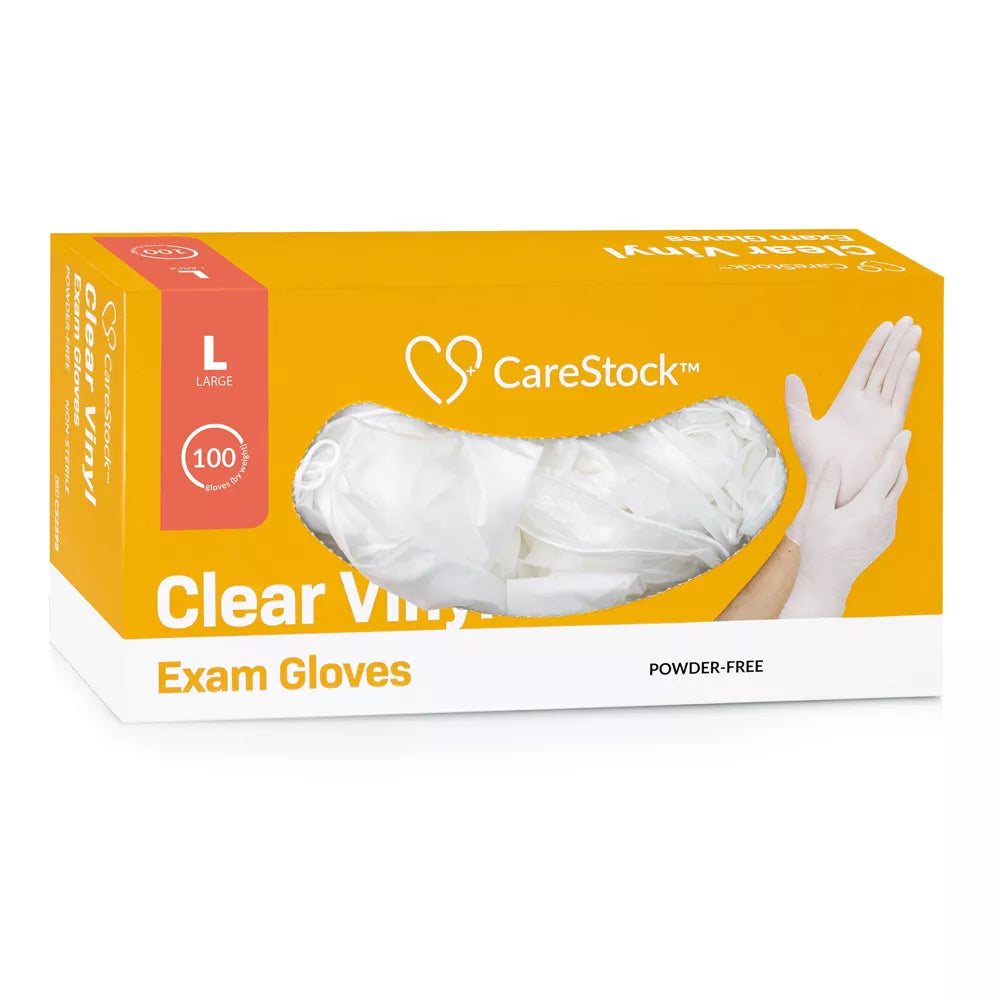 **CareStock Vinyl Exam Gloves - Ultra Strong, Slip-Resistant Textured Grip - Disposable Powder-Free Medical Gloves (Clear) - Ideal for Healthcare, Food Handling & Cleaning**