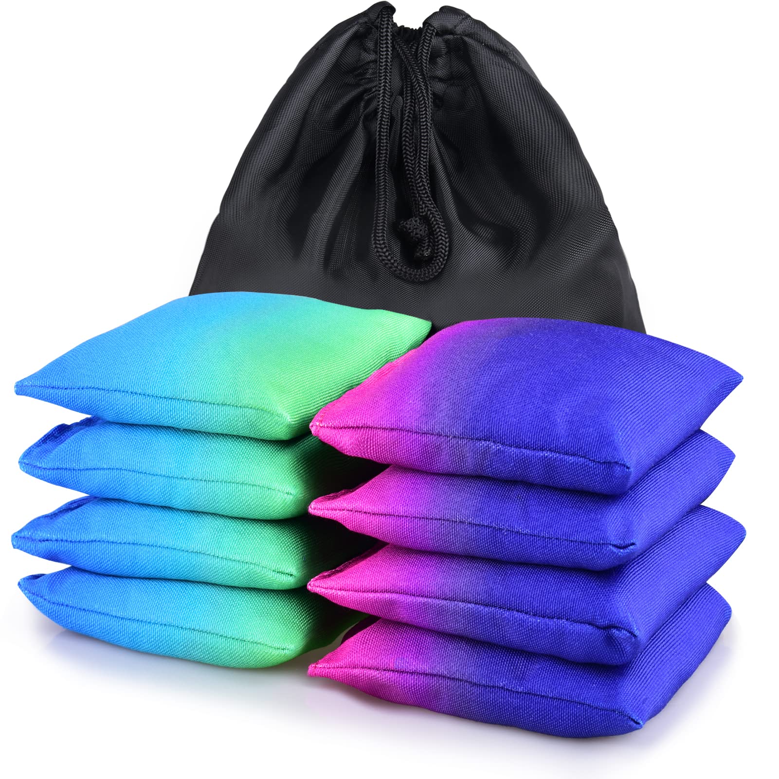 Premium Weather Resistant Cornhole Bags Set of 8 - Gradient Color Outdoor Bean Bags for Corn Hole Tossing Game | Modified Size for Better Play | Includes Convenient Tote Bag - Perfect for Backyard Parties, Tailgating & Outdoor Events