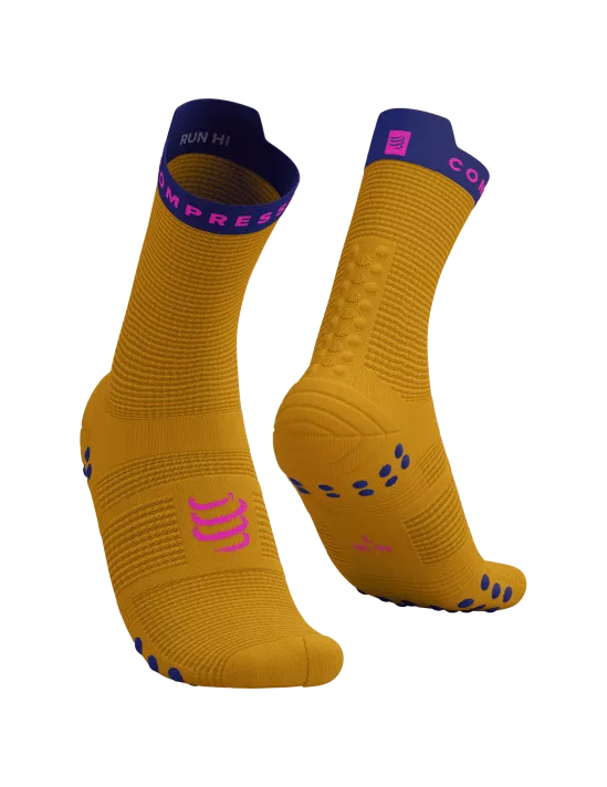 Compressport Unisex Pro Racing Socks v4.0 - High Performance Running Socks for Men & Women - Breathable & Cushioned - Saffron/Dazzle Blue - Ideal for Marathon, Trail Running & Sports Training