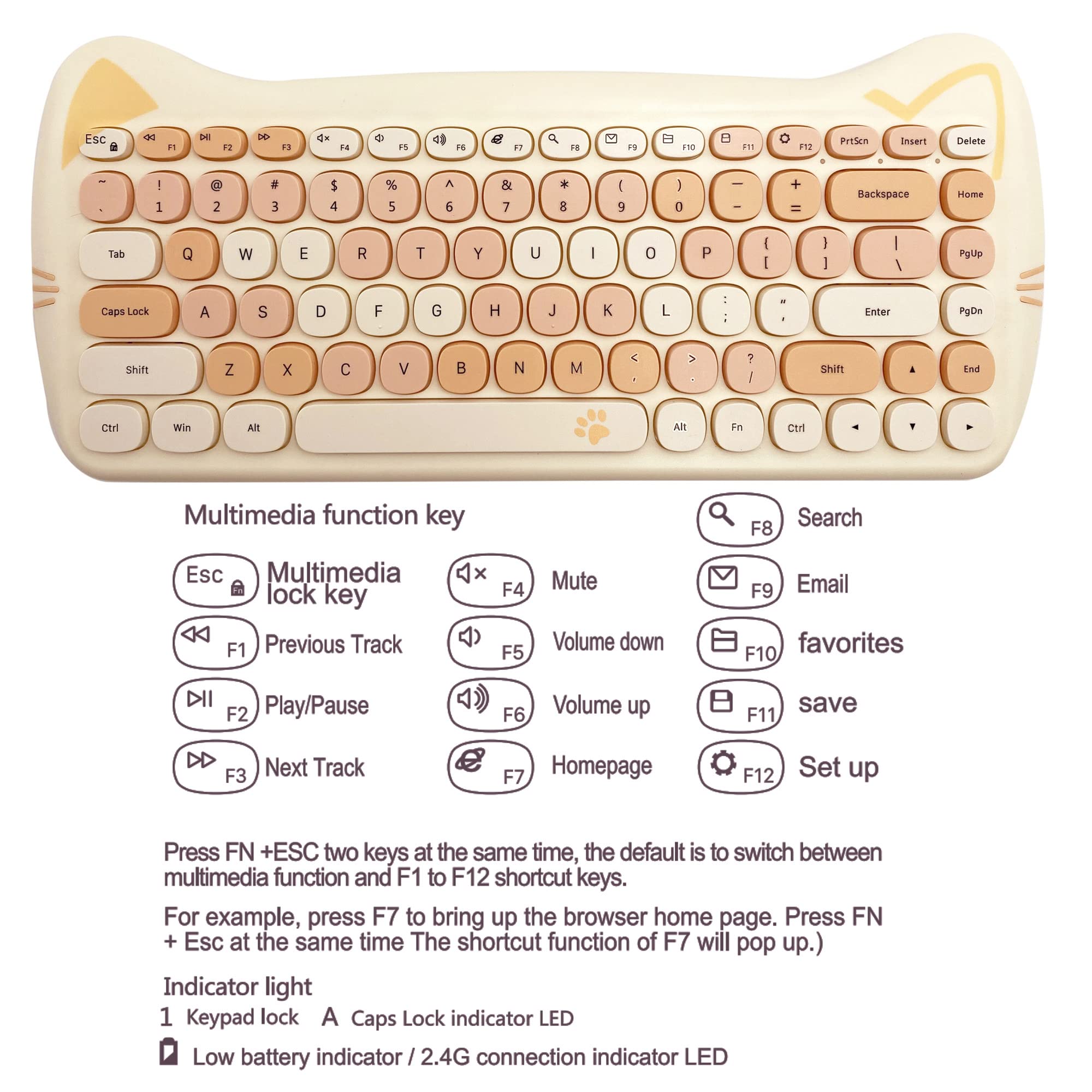 Wireless Mouse and Keyboard Combo - 2.4G Cordless Cat Design Mouse & Keyboard Set with USB Receiver for Laptop, PC, MAC (Milk Tea Brown) - Perfect for Office, Home, Gaming & Gift Giving