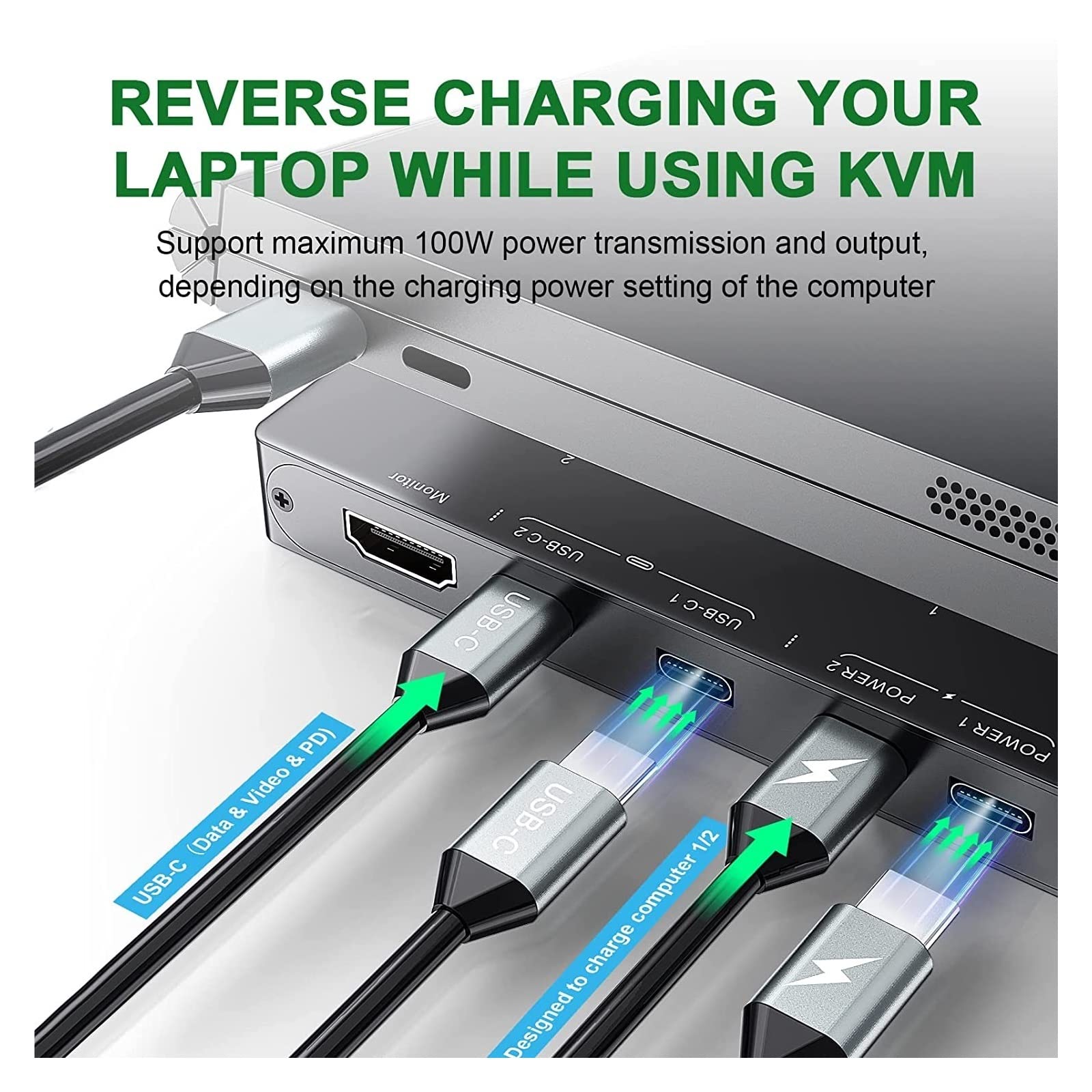 2-Port USB-C KVM Switch 4K HDMI 2-in-1-Out for Dual Computers - Share Keyboard, Mouse, Printer & Display Between 2 PCs with PD Charging - Plug & Play for Home Office & Gaming Setup
