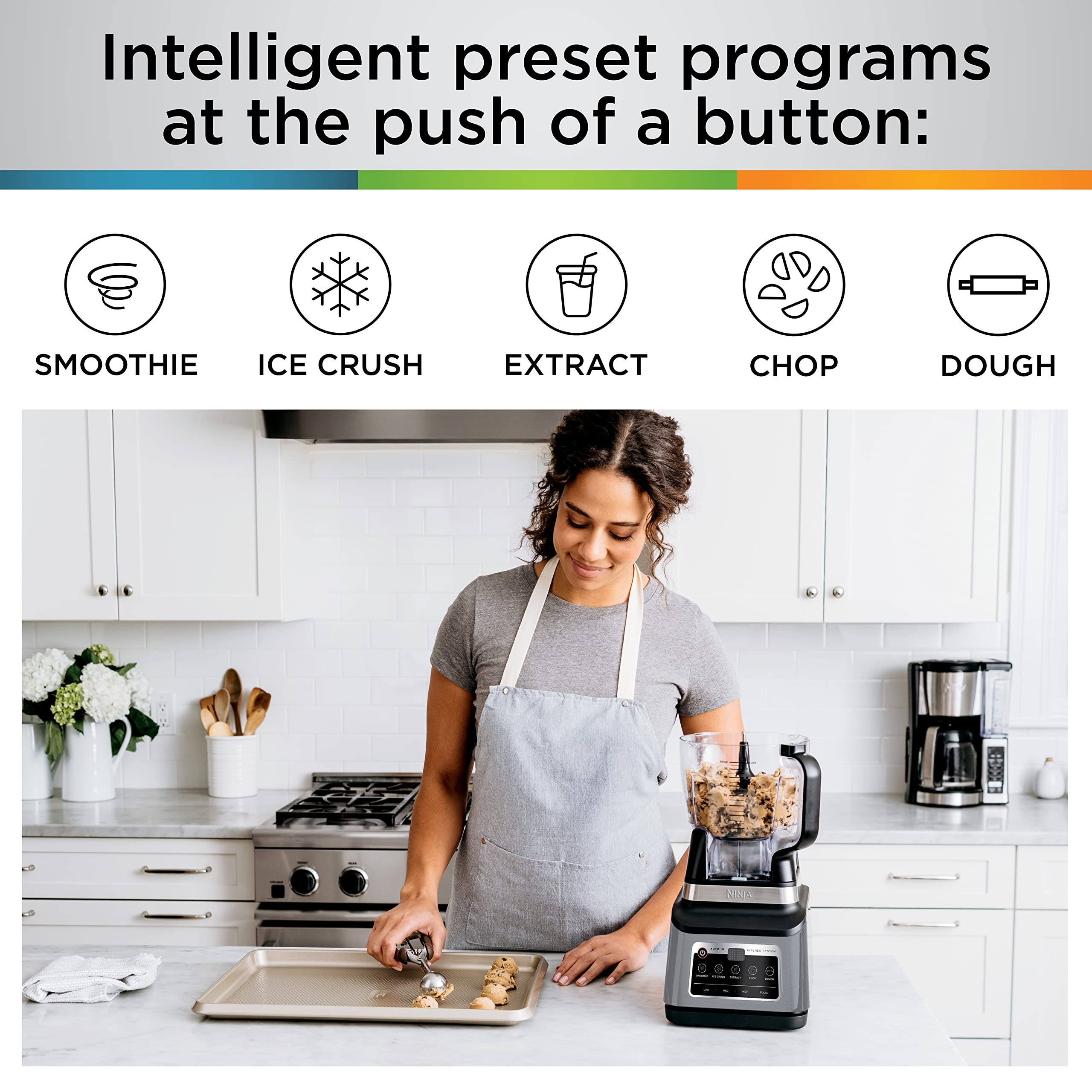 Ninja BN801 Professional Plus Kitchen System - 1400W High-Powered Blender for Smoothies, Chopping, Dough & More with Auto IQ Technology | Includes 72oz Blender Pitcher, 64oz Processor Bowl & 2x 24oz To-Go Cups | Perfect for Meal Prep, Healthy Juicing & Family Cooking (Grey)