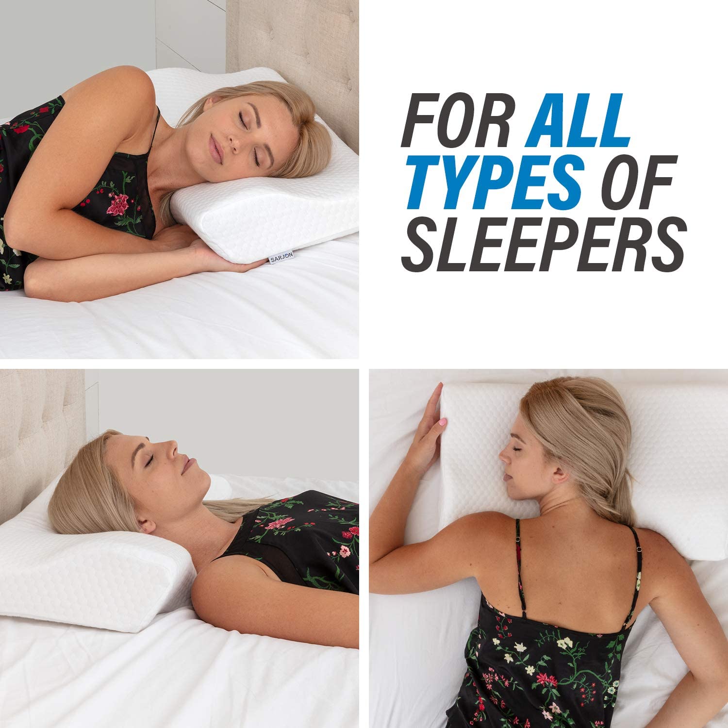 DOCTOR PILLOW Sarjon Premium Contour Memory Foam Bed Pillow for Neck Pain Relief - Orthopedic Support Pillow for Side, Back & Stomach Sleepers - Perfect for Home, Travel & Office Use