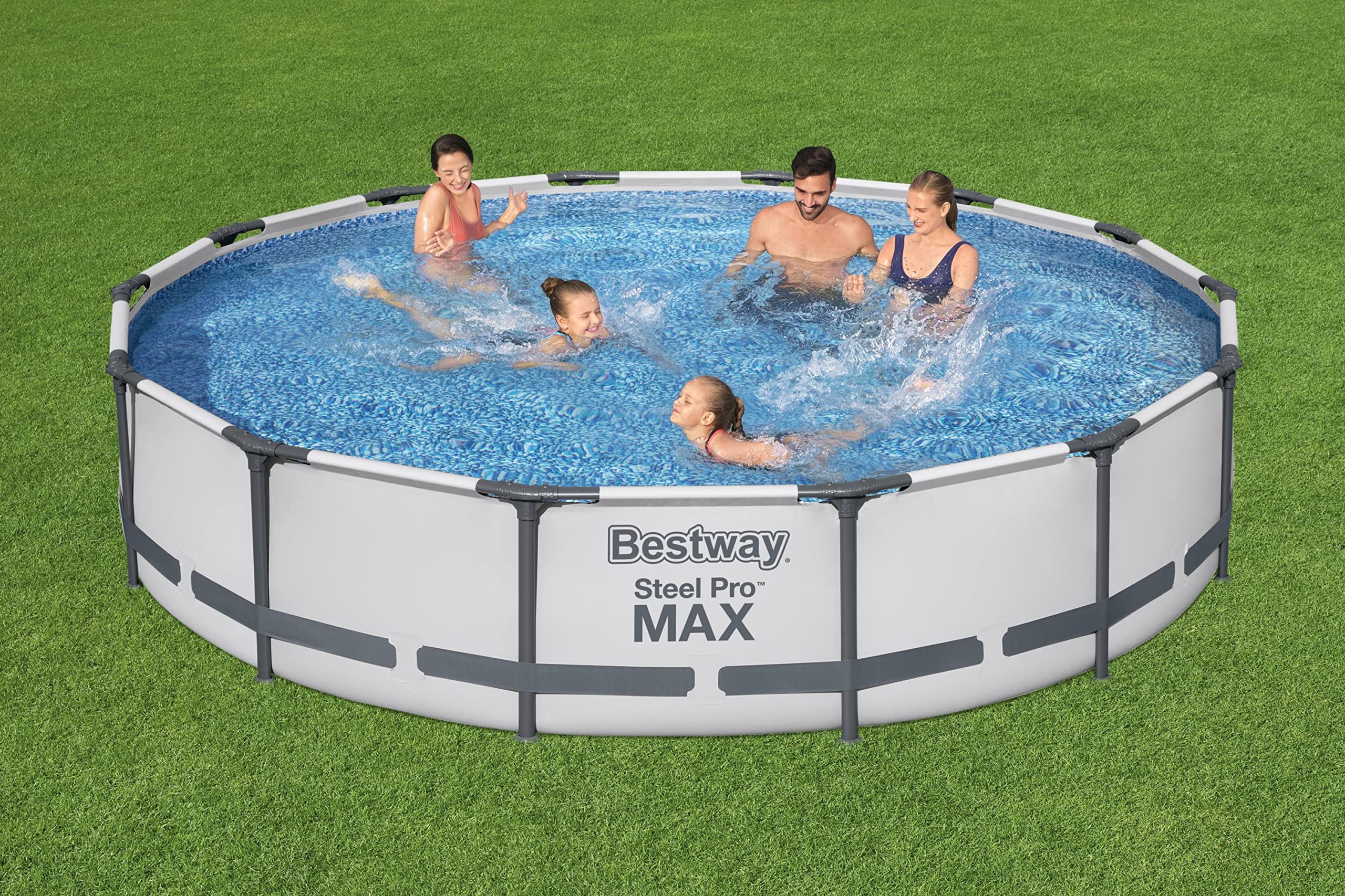Bestway Steel Pro MAX Frame Above Ground Swimming Pool Set with Filter Pump, 14ft x 33in (427cm x 84cm), Light Gray - Perfect for Backyard Family Fun & Summer Outdoor Activities