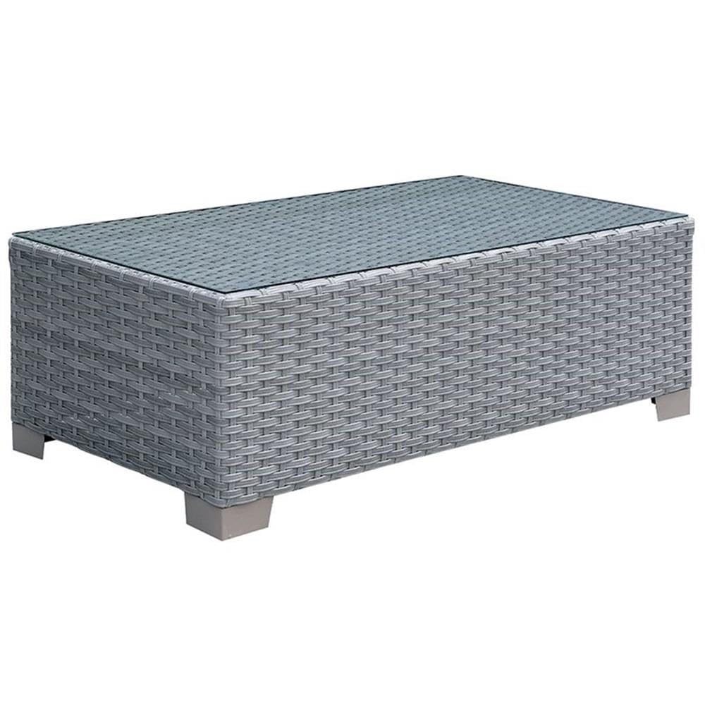 Gray Rattan Wicker Outdoor Coffee Table with Glass Top - Perfect for Patio, Garden, and Poolside Relaxation