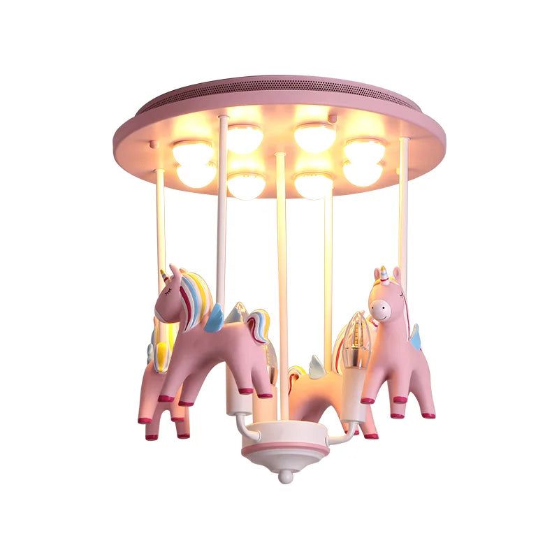 Pink Pony Merry Go Round Ceiling Light - Whimsical Nursery Decor for Kids' Room & Playroom