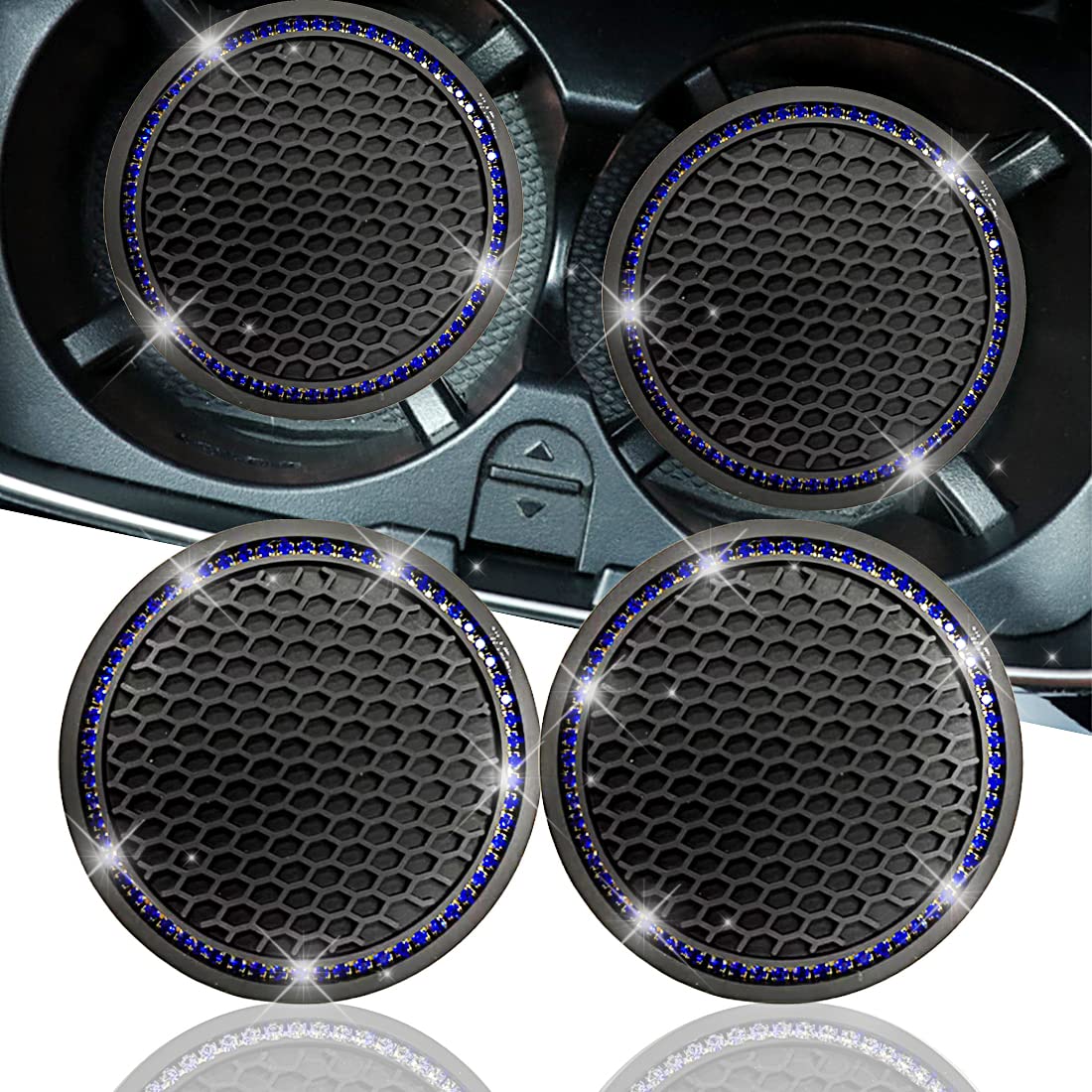 2 Pack Non-Slip Rhinestone Car Cup Coasters (2.75 Inch) - Universal Bling Drink Holders for Women - Cute Car Accessories for Coffee, Tea & Beverages - Perfect for Commuting, Road Trips & Daily Driving