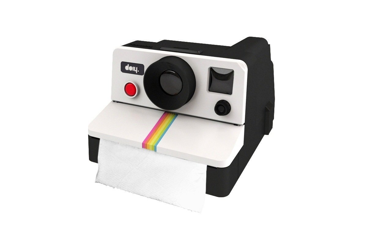Vintage 80s Style Retro Camera Toilet Paper Roll Holder - Polaroll Instant Handy Bathroom Tissue Dispenser for Home, Office & Restroom Decor