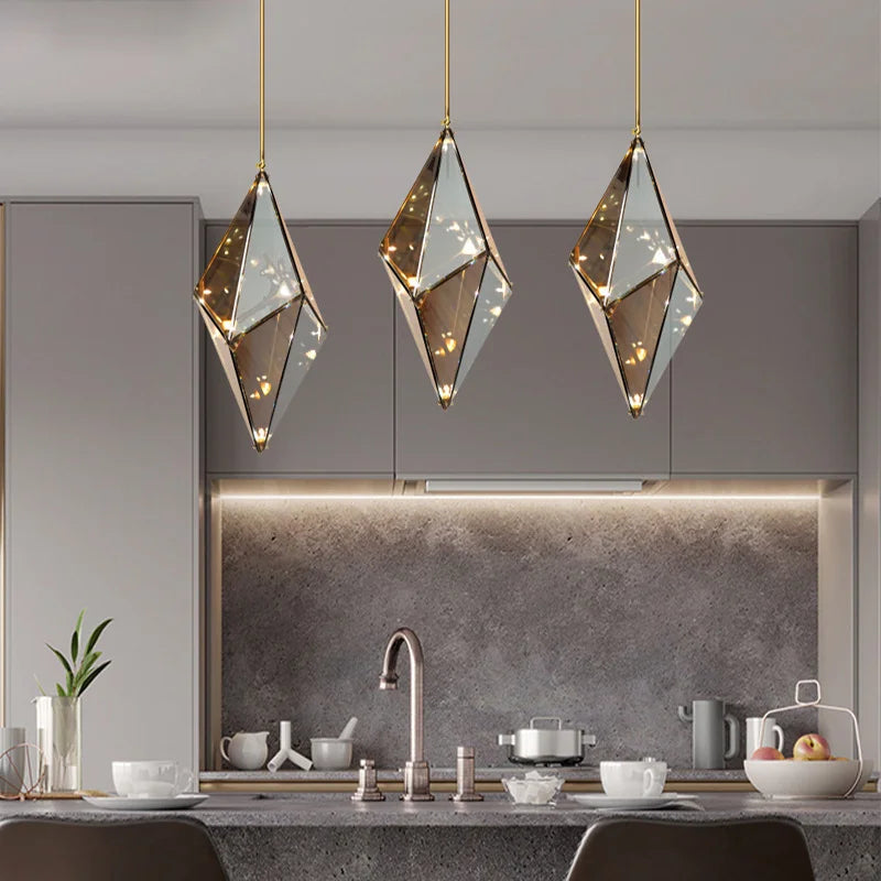 Modern Angular Diamond Style LED Pendant Light - Elegant Ceiling Lighting for Dining Room, Kitchen Island & Bedroom Decor