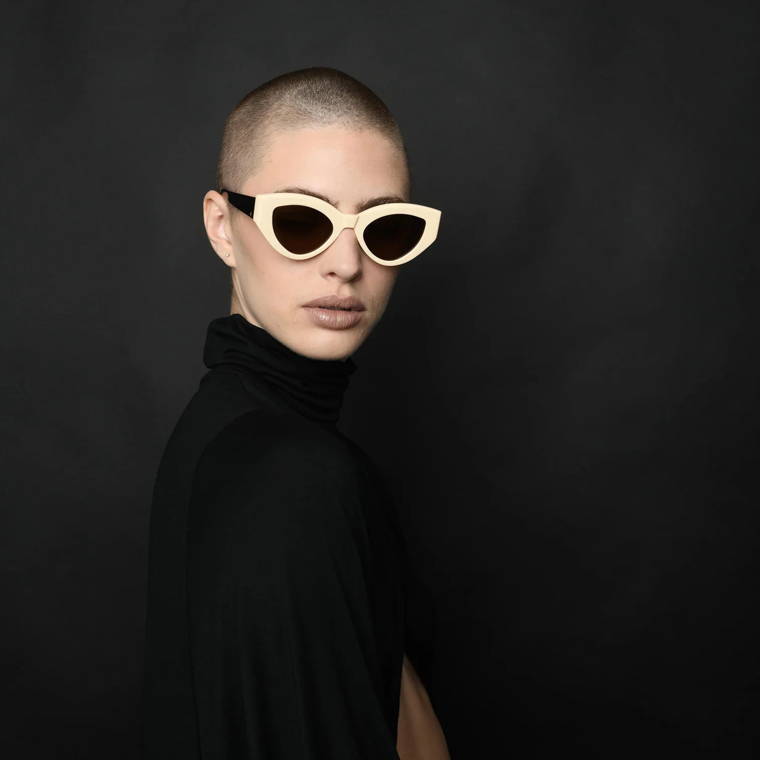 Bones Cream Face Black Temples Sunglasses with Silver Metal Trim & Black Lens - Stylish UV Protection for Outdoor Activities and Fashion