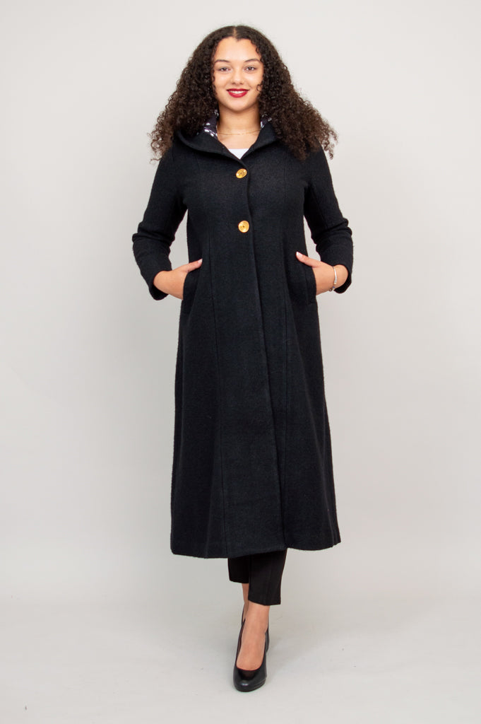 Premium Black Boiled Wool Catherine Coat for Women - Elegant Winter Outerwear for Office, Travel & Casual Wear