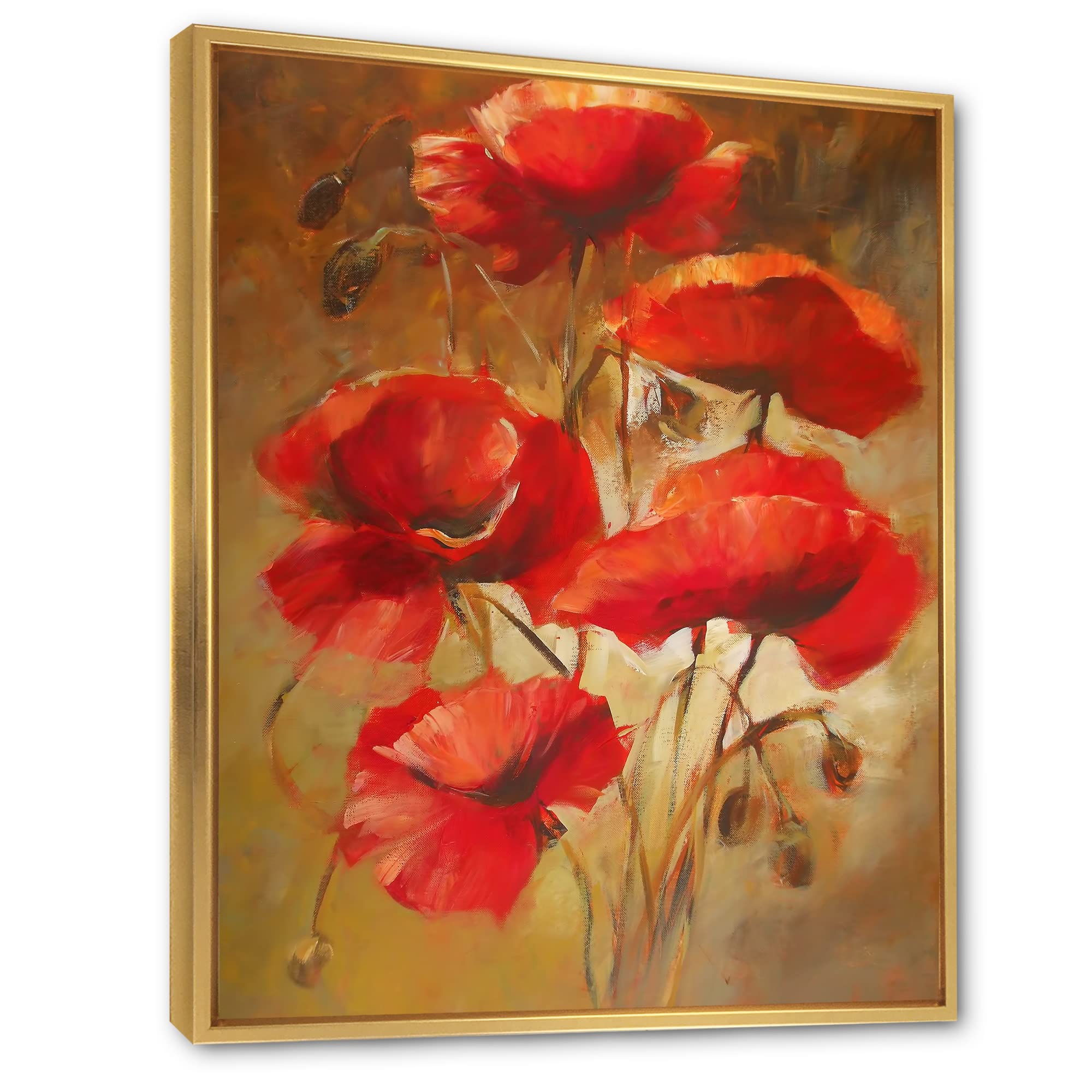 DesignQ Red Blossoming Poppies IV - Traditional Framed Canvas Wall Art Print - Perfect for Living Room, Bedroom & Office Decor