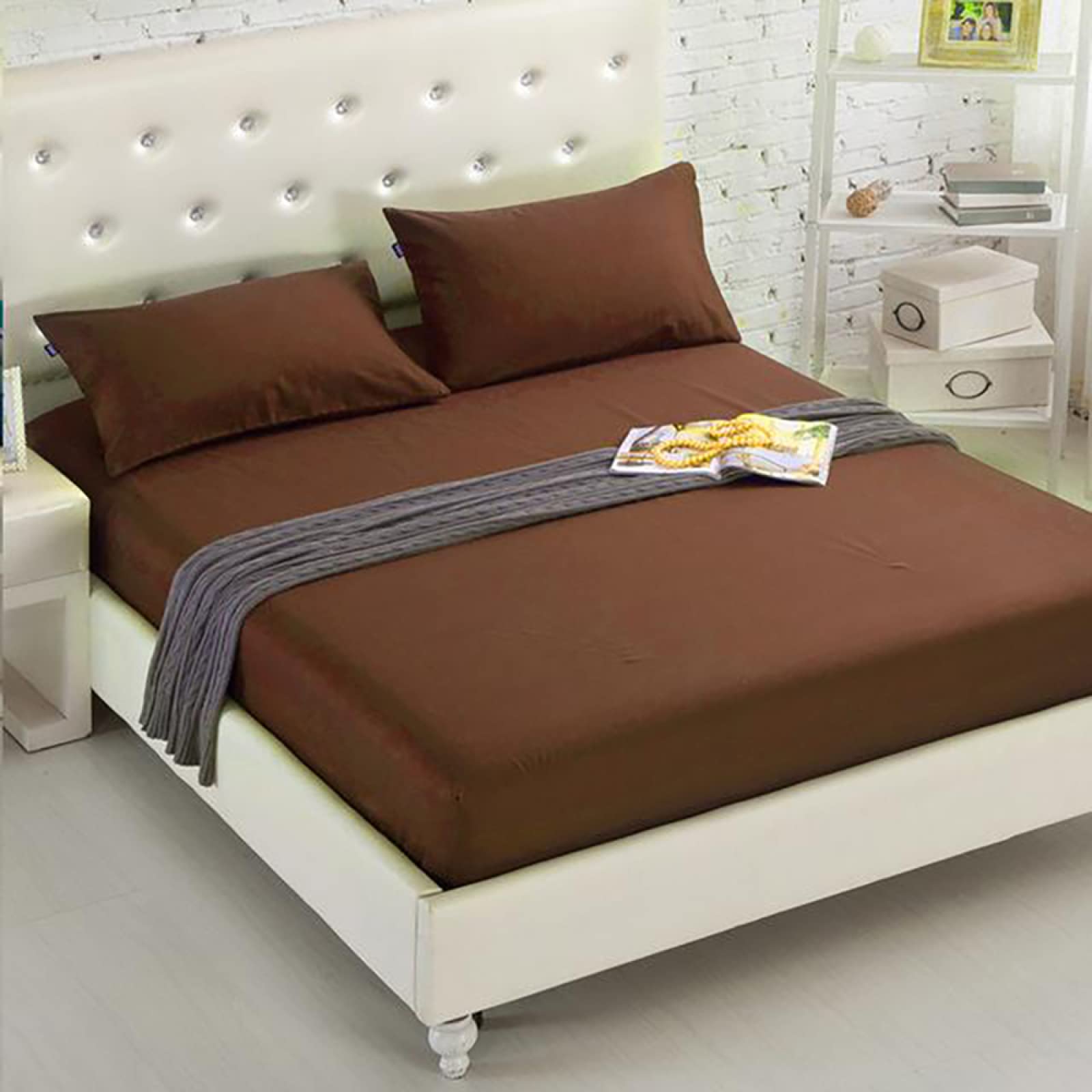 ANJENLY Solid Fitted Bed Sheet - 100% Cotton Blend Queen Size Bedding Set, Wrinkle-Resistant Deep Pocket Sheets for Modern Bedrooms (No Pillowcase) - Perfect for Guest Rooms, Dorms & Master Bedrooms